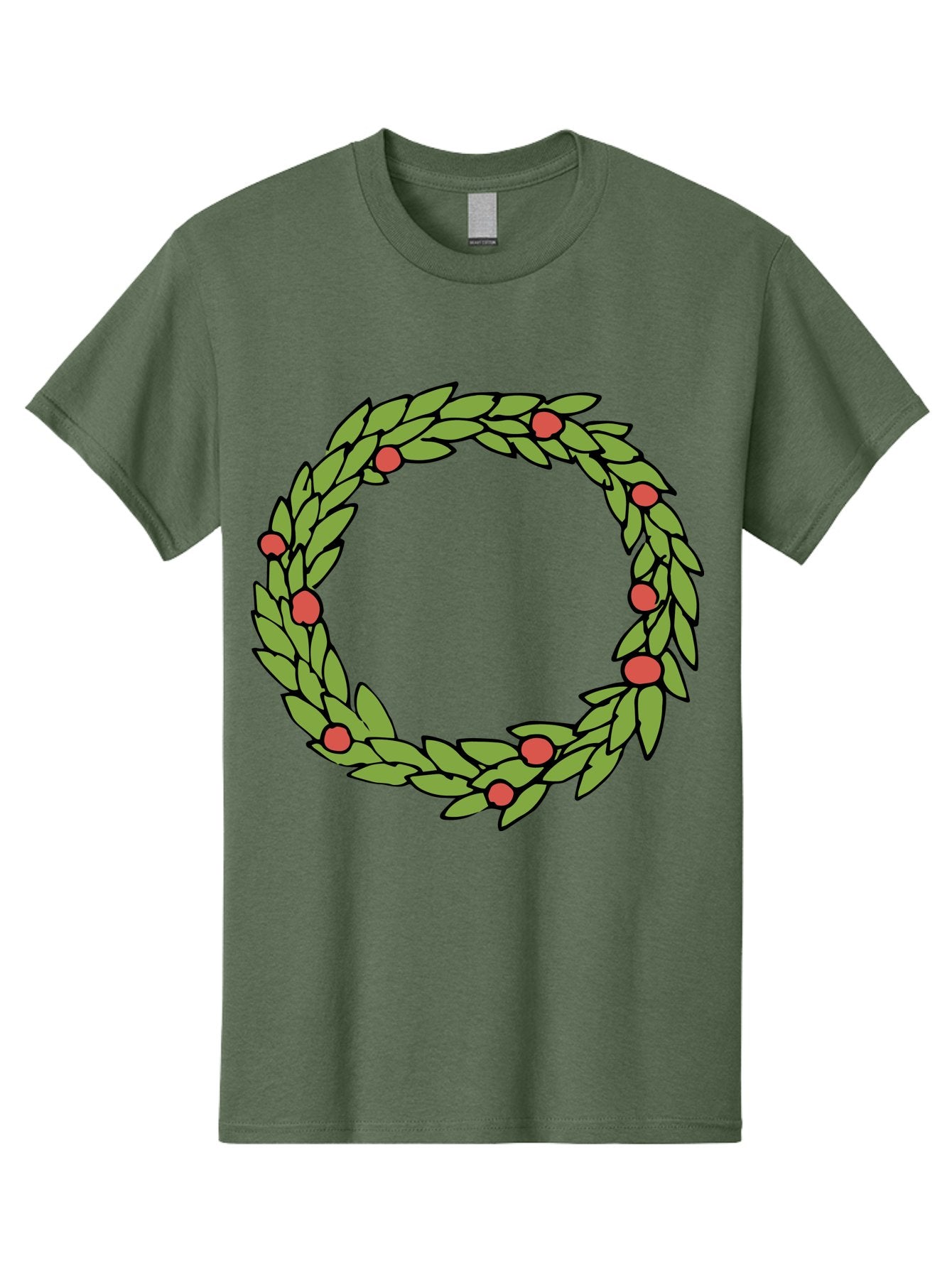 Laurel-Wreath Men'S Graphic Tee, 100% Cotton, Comfortable Casual Summer Wear, Machine Washable, Laurel Wreath, Green Leaves, Red Berries, Circular Design, Symbolic Motif, Traditional Emblem, Vintage Decoration, Classic Iconography, -  Aaa960 3