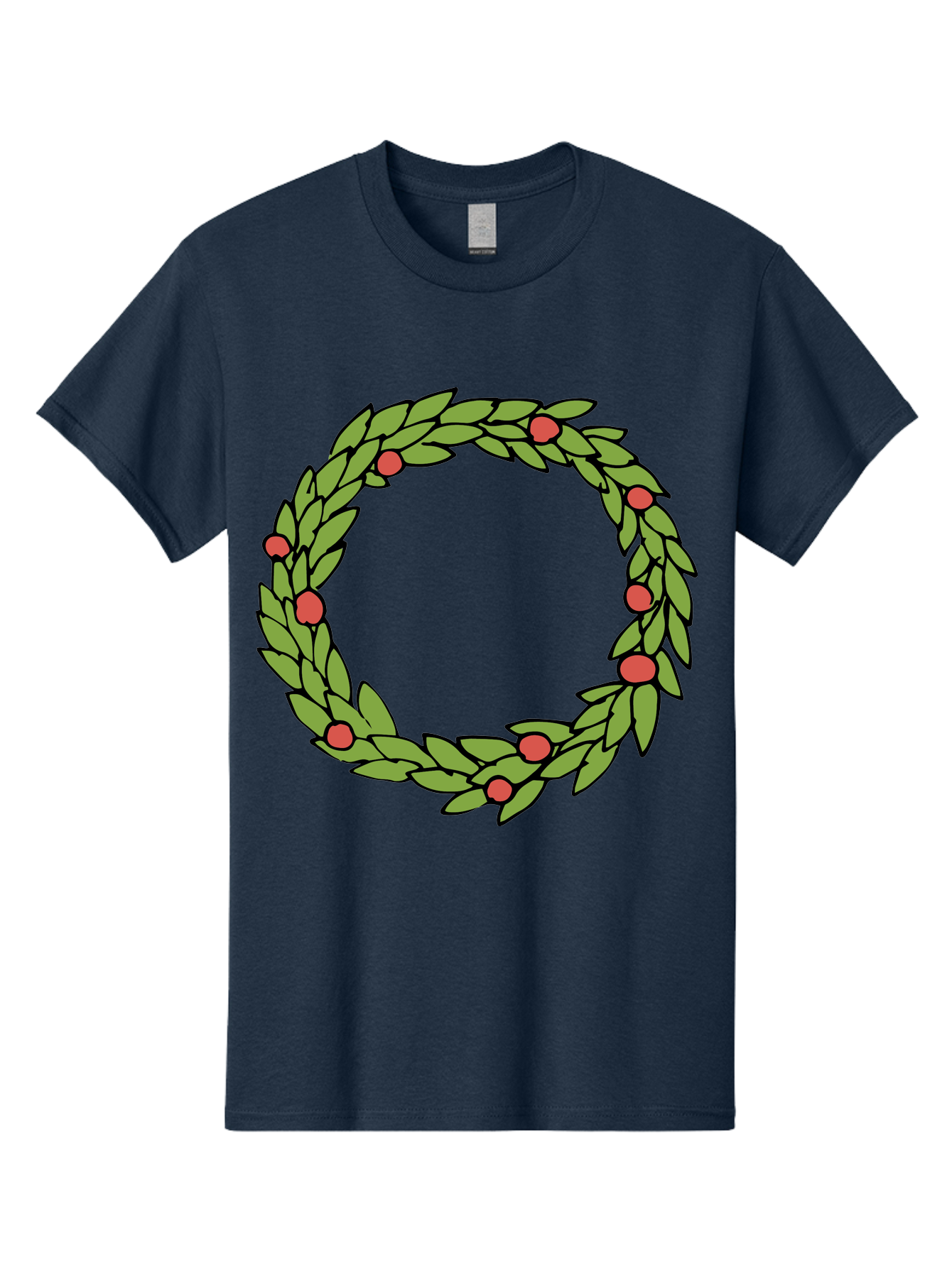 Laurel-Wreath Men'S Graphic Tee, 100% Cotton, Comfortable Casual Summer Wear, Machine Washable, Laurel Wreath, Green Leaves, Red Berries, Circular Design, Symbolic Motif, Traditional Emblem, Vintage Decoration, Classic Iconography, -  Aaa960 19