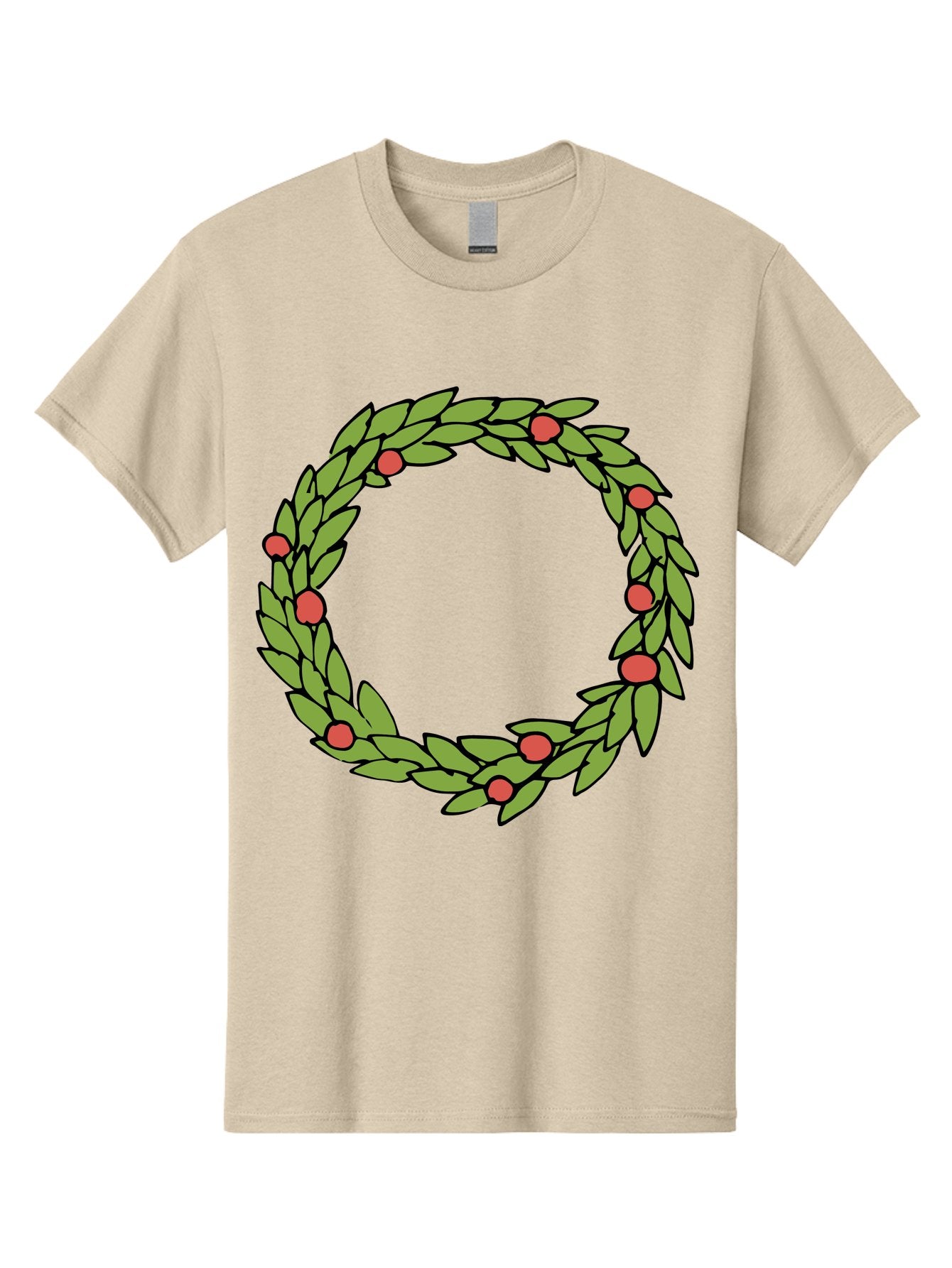 Laurel-Wreath Men'S Graphic Tee, 100% Cotton, Comfortable Casual Summer Wear, Machine Washable, Laurel Wreath, Green Leaves, Red Berries, Circular Design, Symbolic Motif, Traditional Emblem, Vintage Decoration, Classic Iconography, -  Aaa960 7