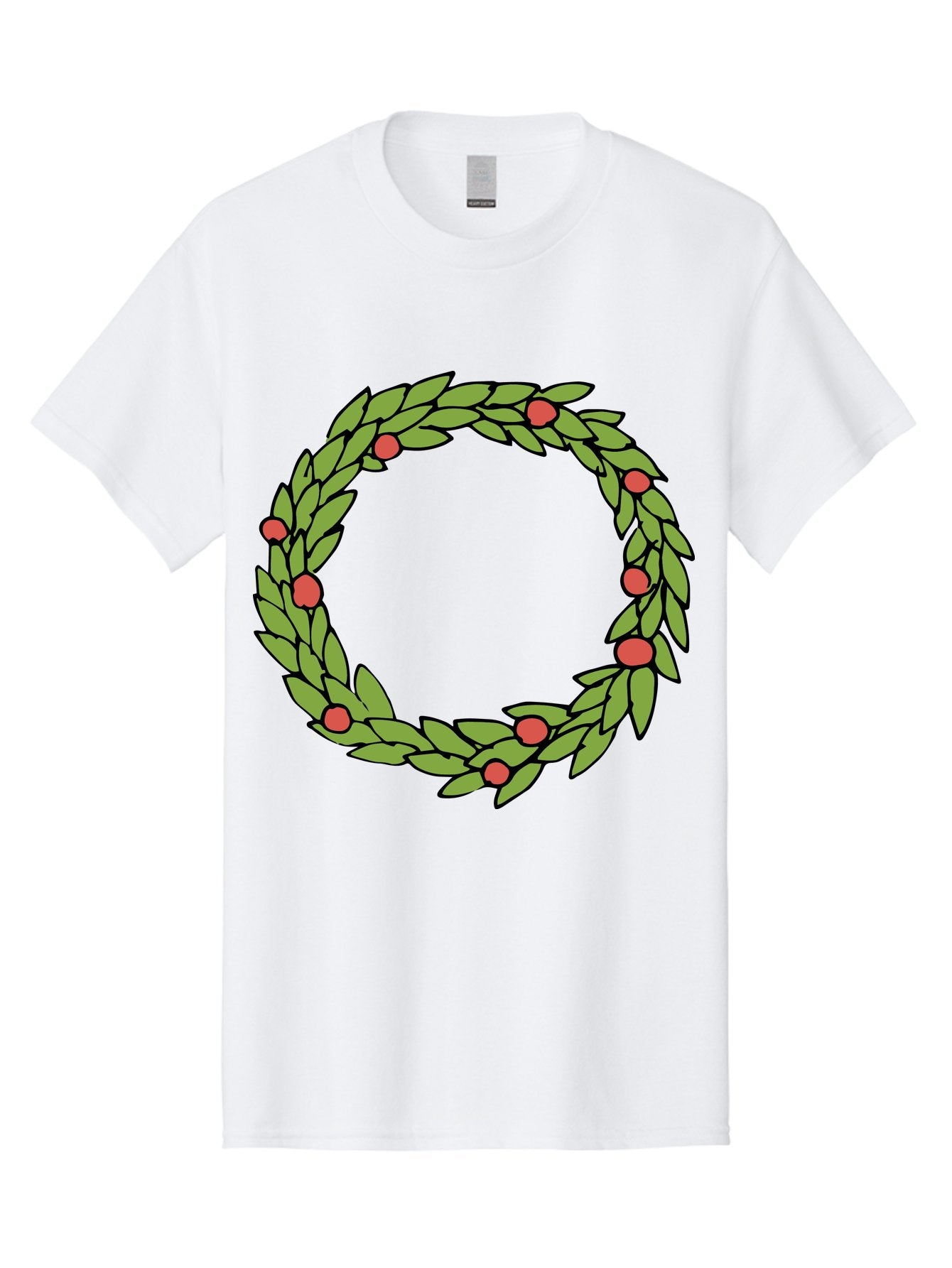 Laurel-Wreath Men'S Graphic Tee, 100% Cotton, Comfortable Casual Summer Wear, Machine Washable, Laurel Wreath, Green Leaves, Red Berries, Circular Design, Symbolic Motif, Traditional Emblem, Vintage Decoration, Classic Iconography, -  Aaa960