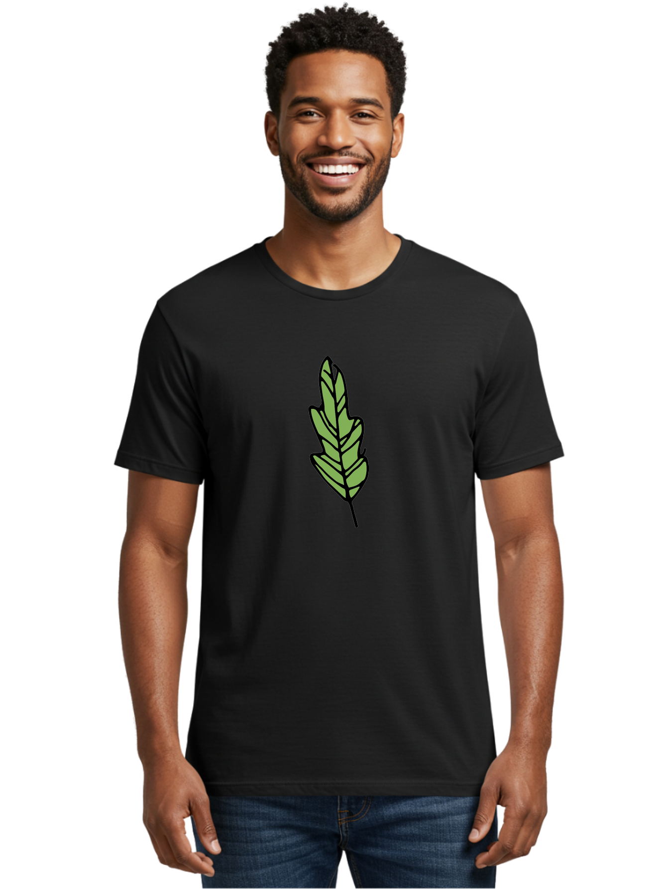 Leaf-Illustration Men'S Graphic Tee, 100% Cotton, Comfortable Casual Summer Wear, Machine Washable, Simple Leaf Design, Cartoon Leaf Illustration, Green Leaf Graphic, Leaf Outline, Minimalist Leaf Art, Nature-Inspired Illustration, -  Aaa963