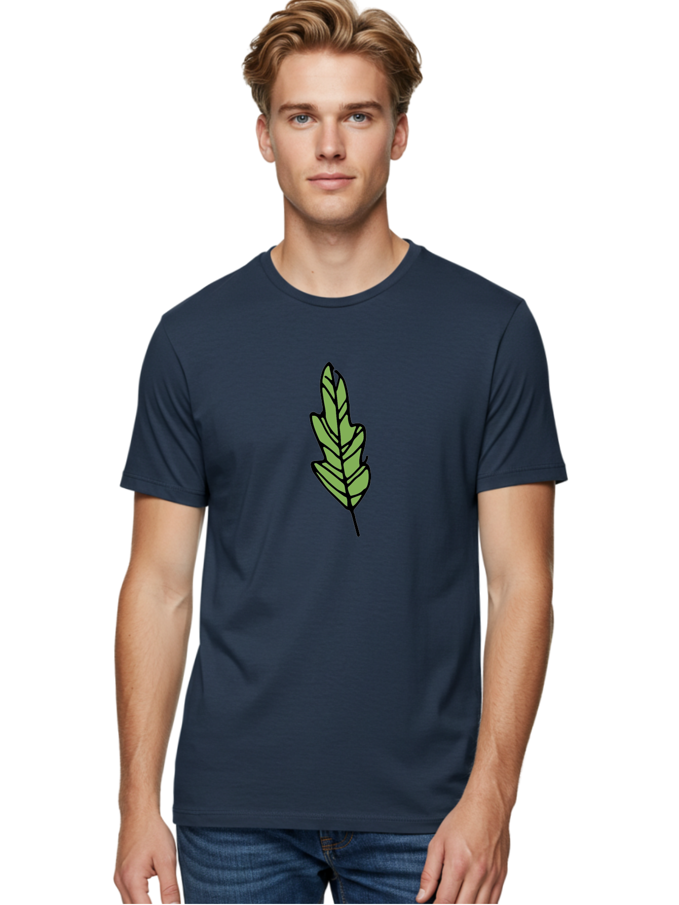 Leaf-Illustration Men'S Graphic Tee, 100% Cotton, Comfortable Casual Summer Wear, Machine Washable, Simple Leaf Design, Cartoon Leaf Illustration, Green Leaf Graphic, Leaf Outline, Minimalist Leaf Art, Nature-Inspired Illustration, -  Aaa963 20