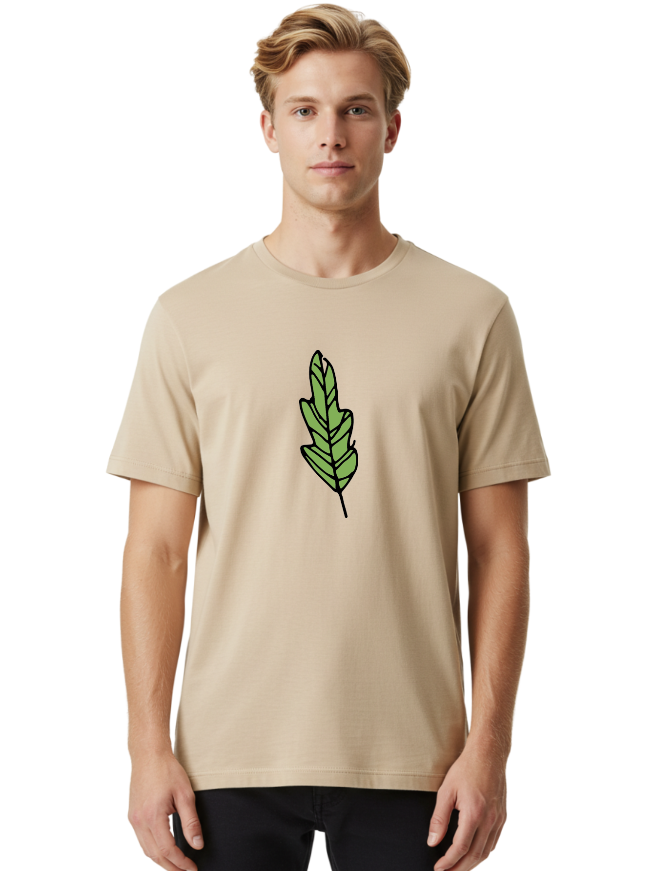 Leaf-Illustration Men'S Graphic Tee, 100% Cotton, Comfortable Casual Summer Wear, Machine Washable, Simple Leaf Design, Cartoon Leaf Illustration, Green Leaf Graphic, Leaf Outline, Minimalist Leaf Art, Nature-Inspired Illustration, -  Aaa963 28