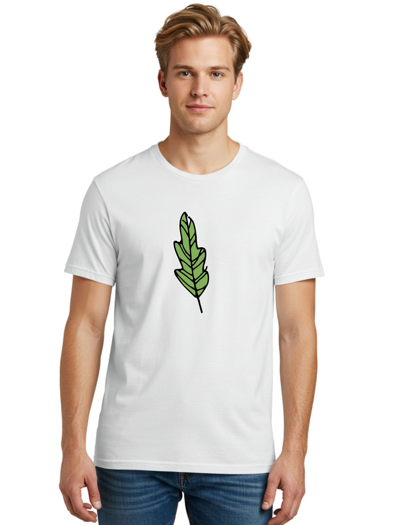 Leaf-Illustration Men'S Graphic Tee, 100% Cotton, Comfortable Casual Summer Wear, Machine Washable, Simple Leaf Design, Cartoon Leaf Illustration, Green Leaf Graphic, Leaf Outline, Minimalist Leaf Art, Nature-Inspired Illustration, -  Aaa963 30