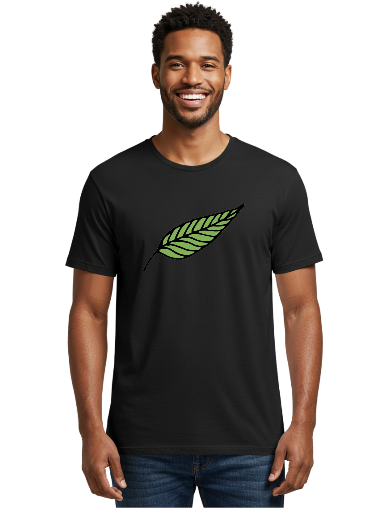 Leaf Men'S Graphic Tee, 100% Cotton, Comfortable Casual Summer Wear, Machine Washable, Leaf Icon, Olive Branch Symbol, Simple Illustration, Black Outline, Green Leaf, Minimalist Design, Symbolic Representation, Peace Symbol, -  Aaa965