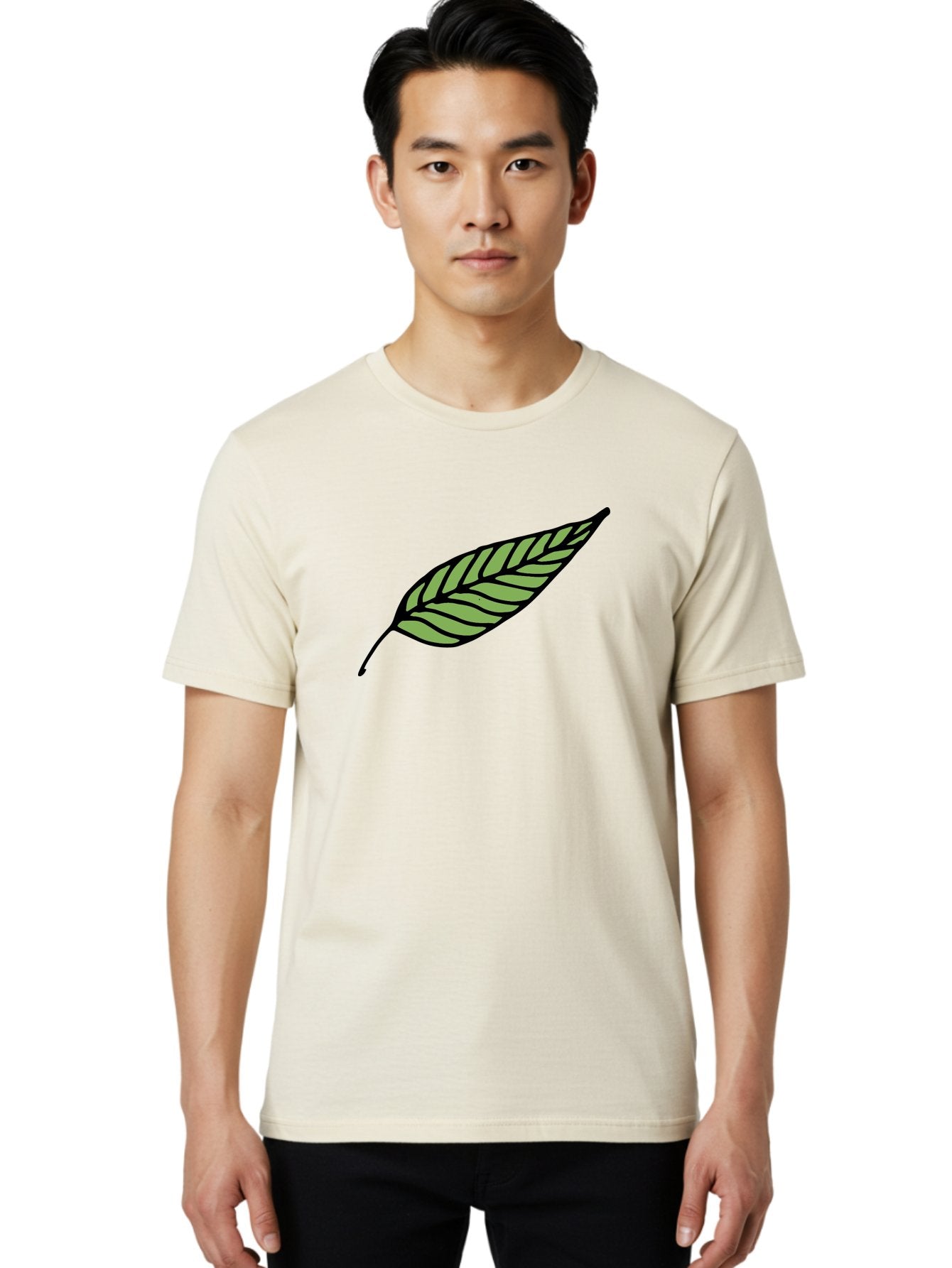 Leaf Men'S Graphic Tee, 100% Cotton, Comfortable Casual Summer Wear, Machine Washable, Leaf Icon, Olive Branch Symbol, Simple Illustration, Black Outline, Green Leaf, Minimalist Design, Symbolic Representation, Peace Symbol, -  Aaa965 28