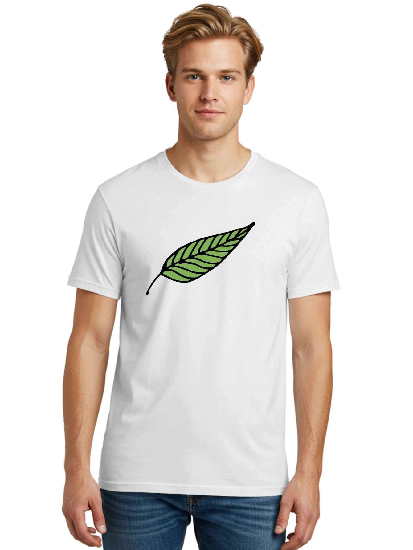 Leaf Men'S Graphic Tee, 100% Cotton, Comfortable Casual Summer Wear, Machine Washable, Leaf Icon, Olive Branch Symbol, Simple Illustration, Black Outline, Green Leaf, Minimalist Design, Symbolic Representation, Peace Symbol, -  Aaa965 16