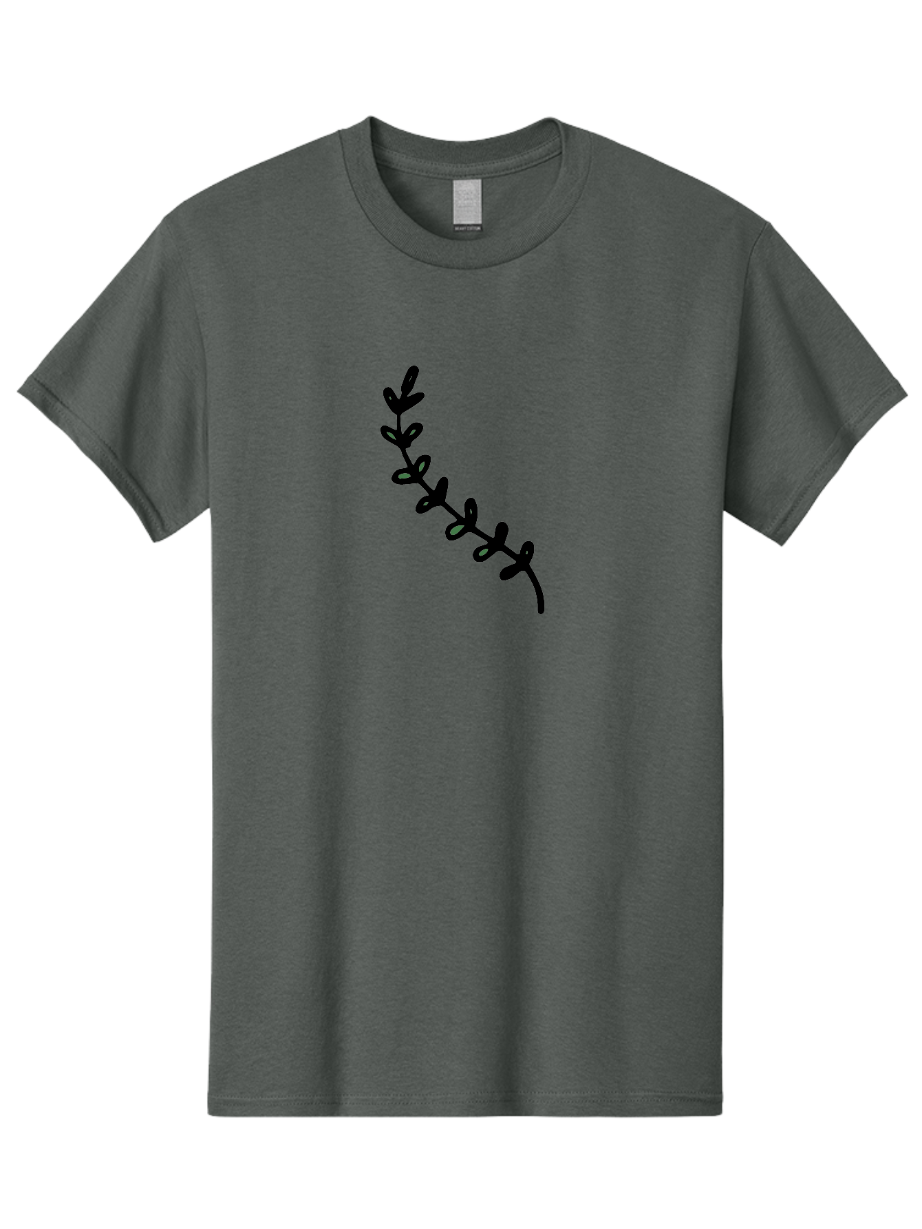 Leafy-Branch Men'S Graphic Tee, 100% Cotton, Comfortable Casual Summer Wear, Machine Washable, Simple Vine, Curved Stem, Black Leaves, Grey Highlights, Digital Art, Minimalist Design, Simple Shapes, Modern Illustration, Stylized Foliage, -  Aaa966 3