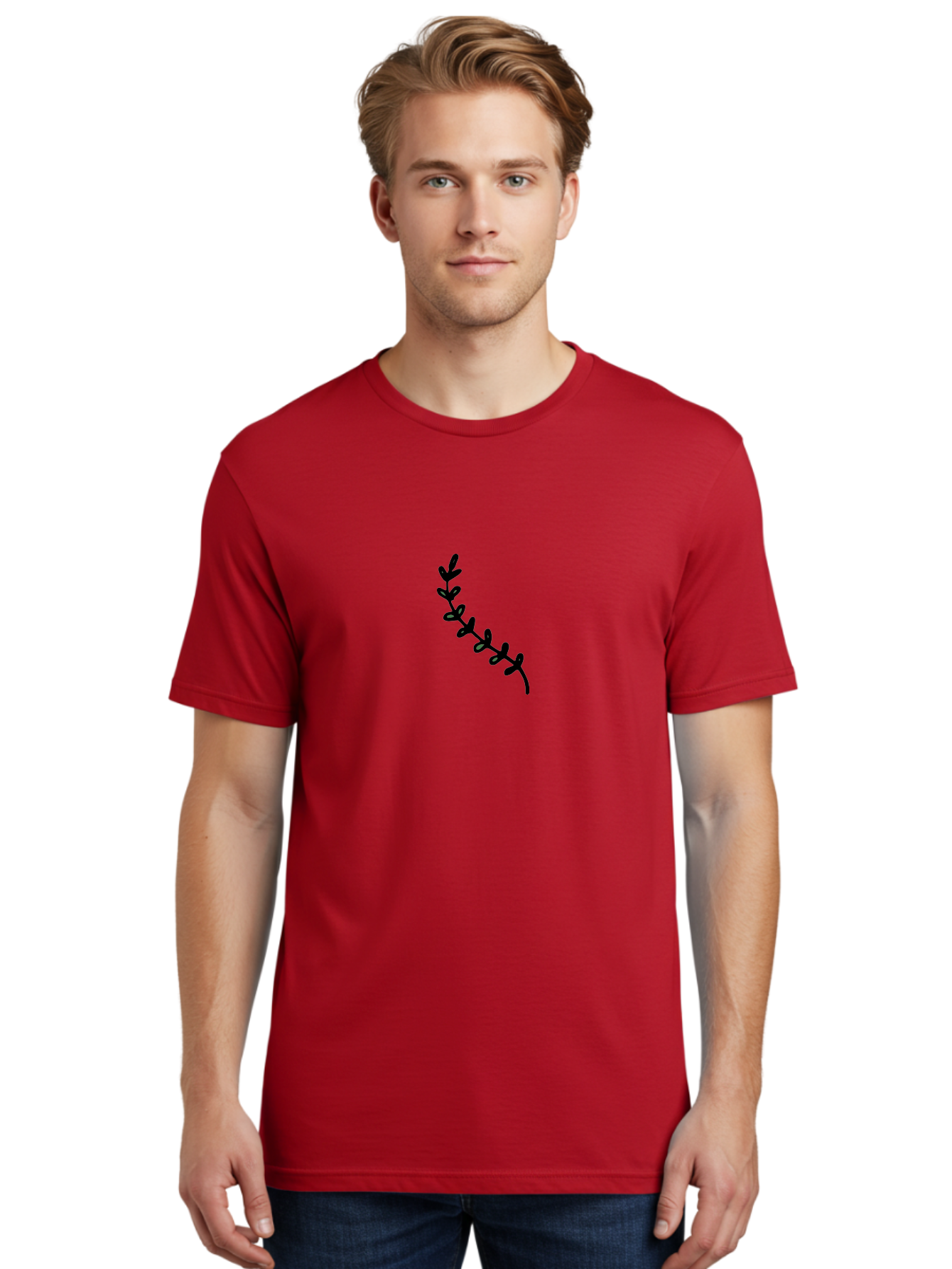 Leafy-Branch Men'S Graphic Tee, 100% Cotton, Comfortable Casual Summer Wear, Machine Washable, Simple Vine, Curved Stem, Black Leaves, Grey Highlights, Digital Art, Minimalist Design, Simple Shapes, Modern Illustration, Stylized Foliage, -  Aaa966 24