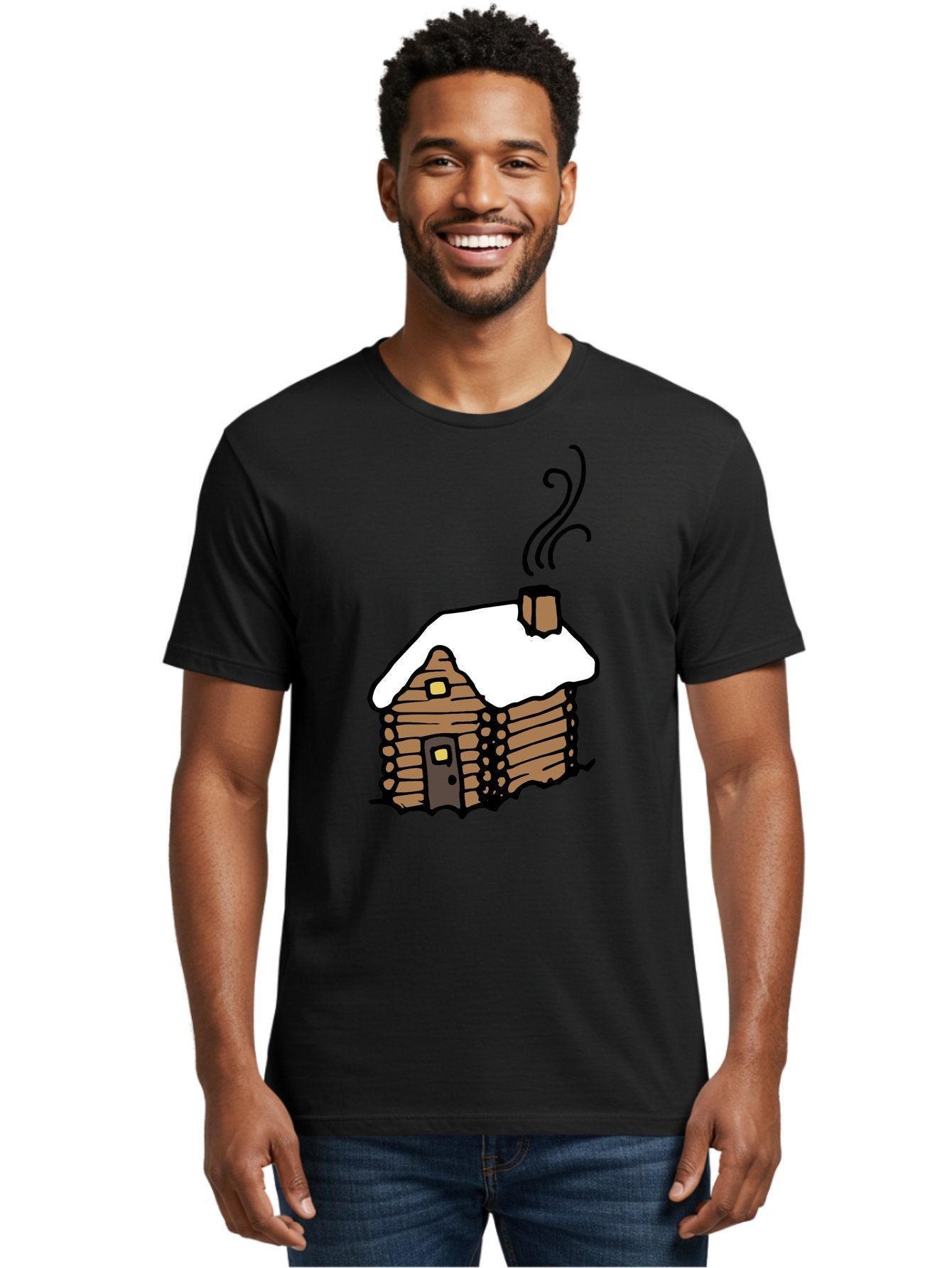 Log-Cabin Men'S Graphic Tee, 100% Cotton, Comfortable Casual Summer Wear, Machine Washable, Cozy Log Cabin, Snow-Covered Roof, Warm Fireplace, Snowy Landscape, Winter Wonderland, Rustic Charm, Cabin In The Woods -  Aaa972 20