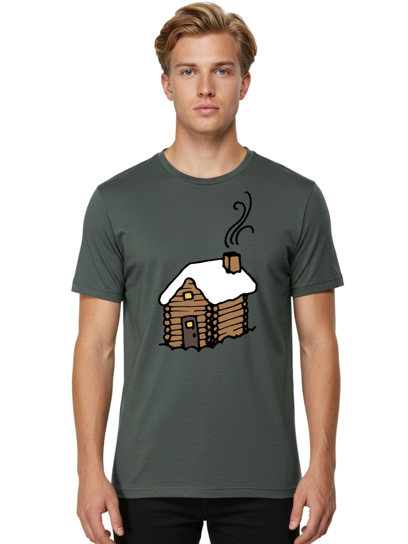 Log-Cabin Men'S Graphic Tee, 100% Cotton, Comfortable Casual Summer Wear, Machine Washable, Cozy Log Cabin, Snow-Covered Roof, Warm Fireplace, Snowy Landscape, Winter Wonderland, Rustic Charm, Cabin In The Woods -  Aaa972 23