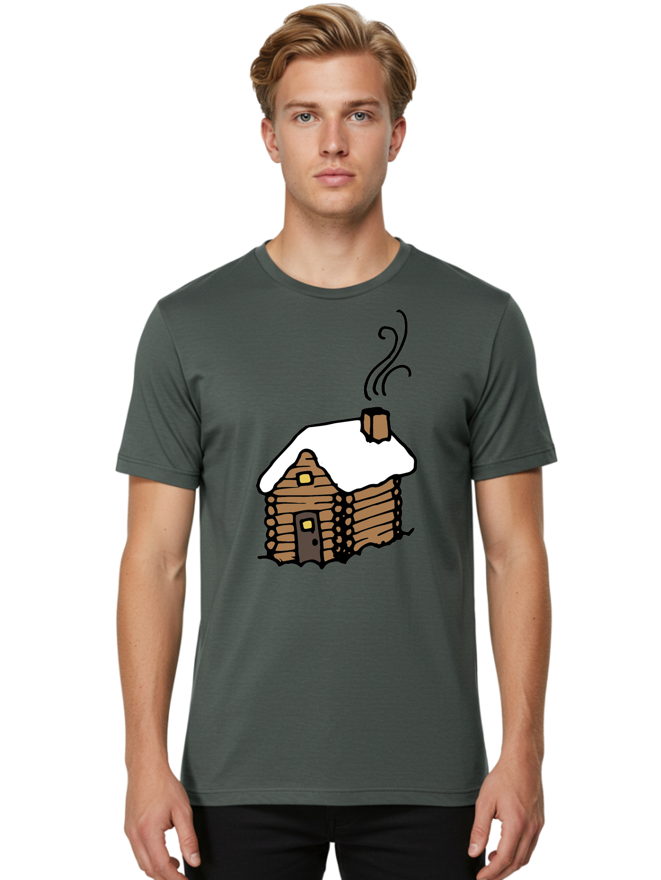 Log-Cabin Men'S Graphic Tee, 100% Cotton, Comfortable Casual Summer Wear, Machine Washable, Cozy Log Cabin, Snow-Covered Roof, Warm Fireplace, Snowy Landscape, Winter Wonderland, Rustic Charm, Cabin In The Woods -  Aaa972 4