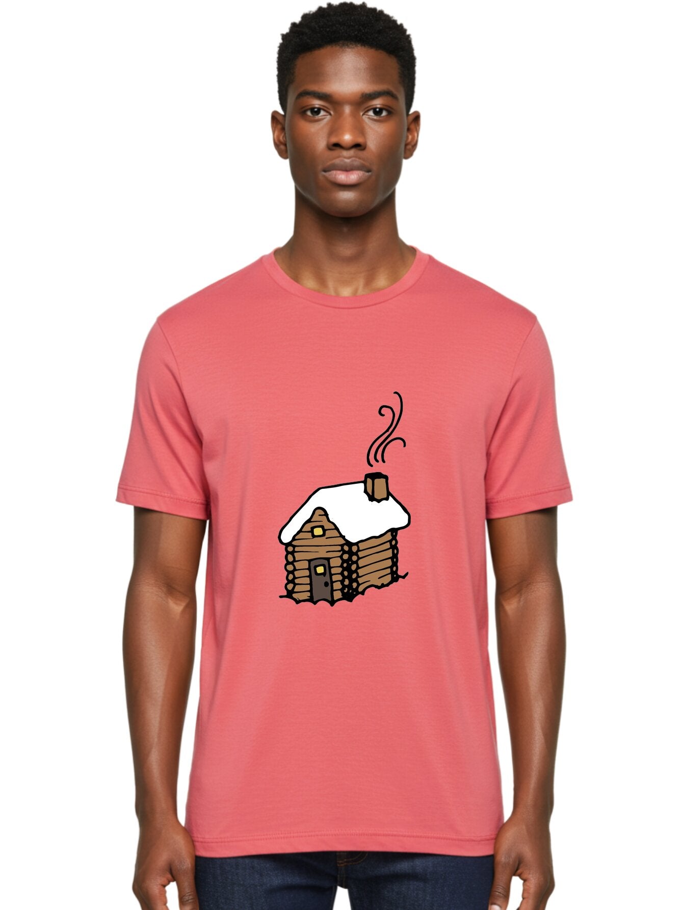 Log-Cabin Men'S Graphic Tee, 100% Cotton, Comfortable Casual Summer Wear, Machine Washable, Cozy Log Cabin, Snow-Covered Roof, Warm Fireplace, Snowy Landscape, Winter Wonderland, Rustic Charm, Cabin In The Woods -  Aaa972 28