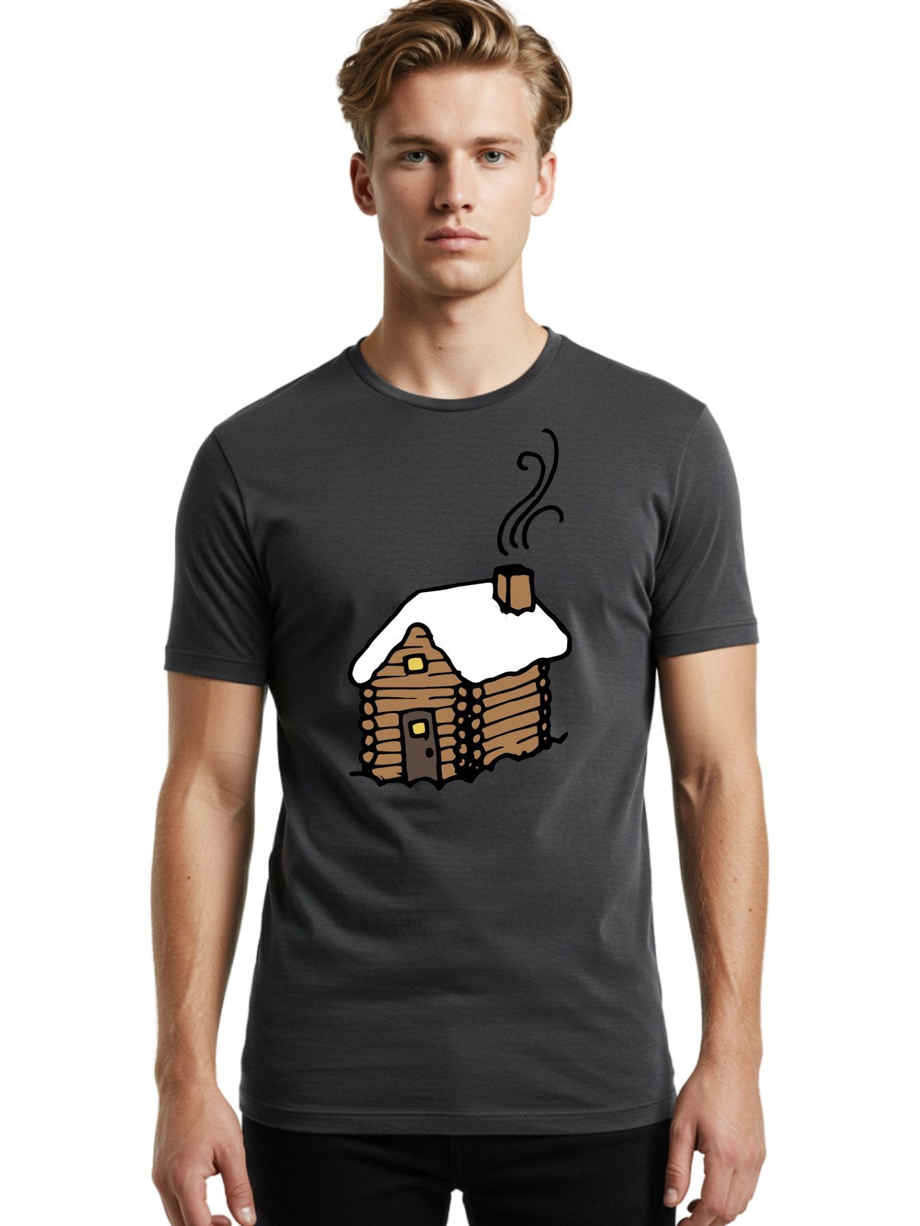 Log-Cabin Men'S Graphic Tee, 100% Cotton, Comfortable Casual Summer Wear, Machine Washable, Cozy Log Cabin, Snow-Covered Roof, Warm Fireplace, Snowy Landscape, Winter Wonderland, Rustic Charm, Cabin In The Woods -  Aaa972 16