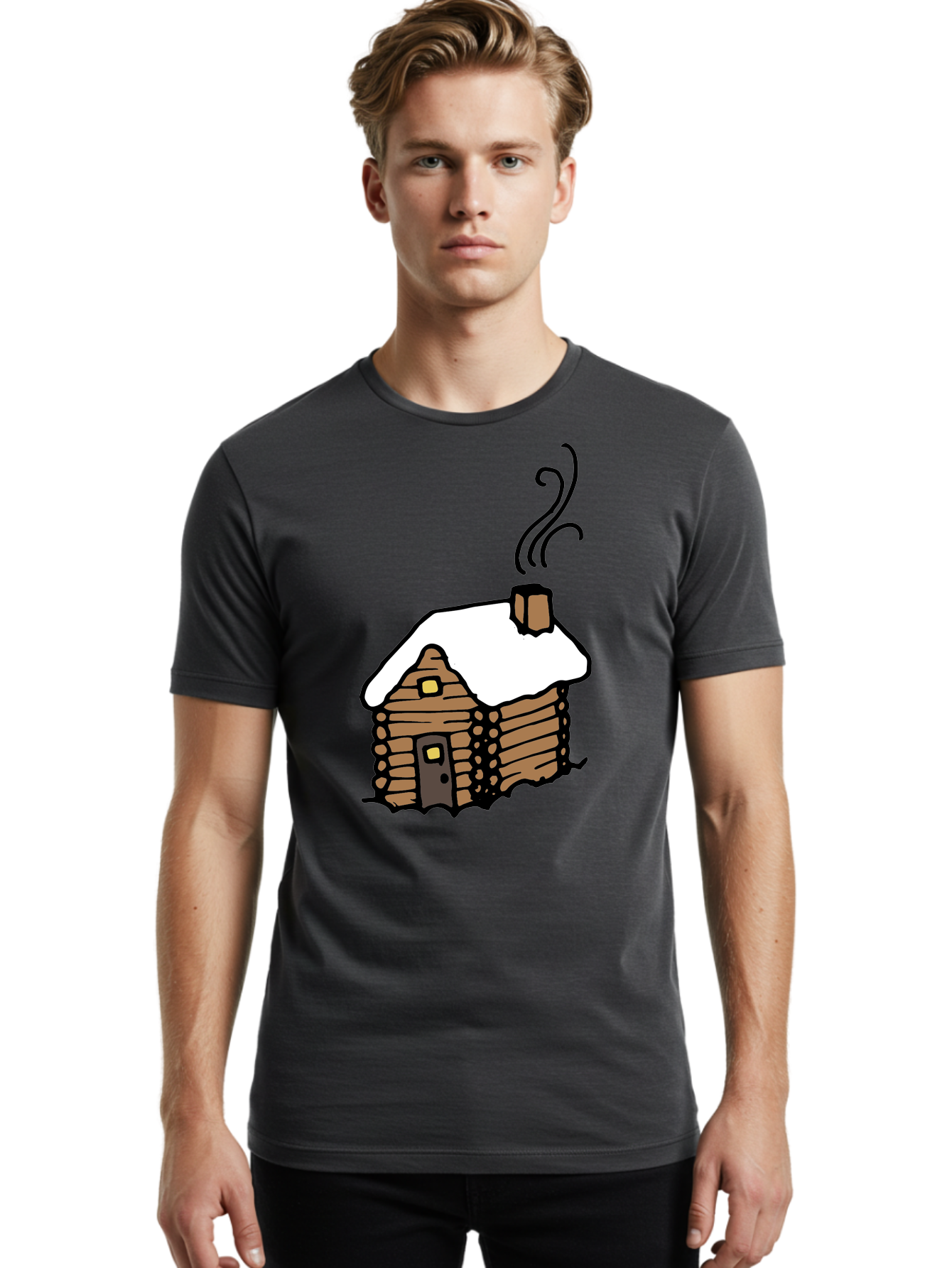 Log-Cabin Men'S Graphic Tee, 100% Cotton, Comfortable Casual Summer Wear, Machine Washable, Cozy Log Cabin, Snow-Covered Roof, Warm Fireplace, Snowy Landscape, Winter Wonderland, Rustic Charm, Cabin In The Woods -  Aaa972 8