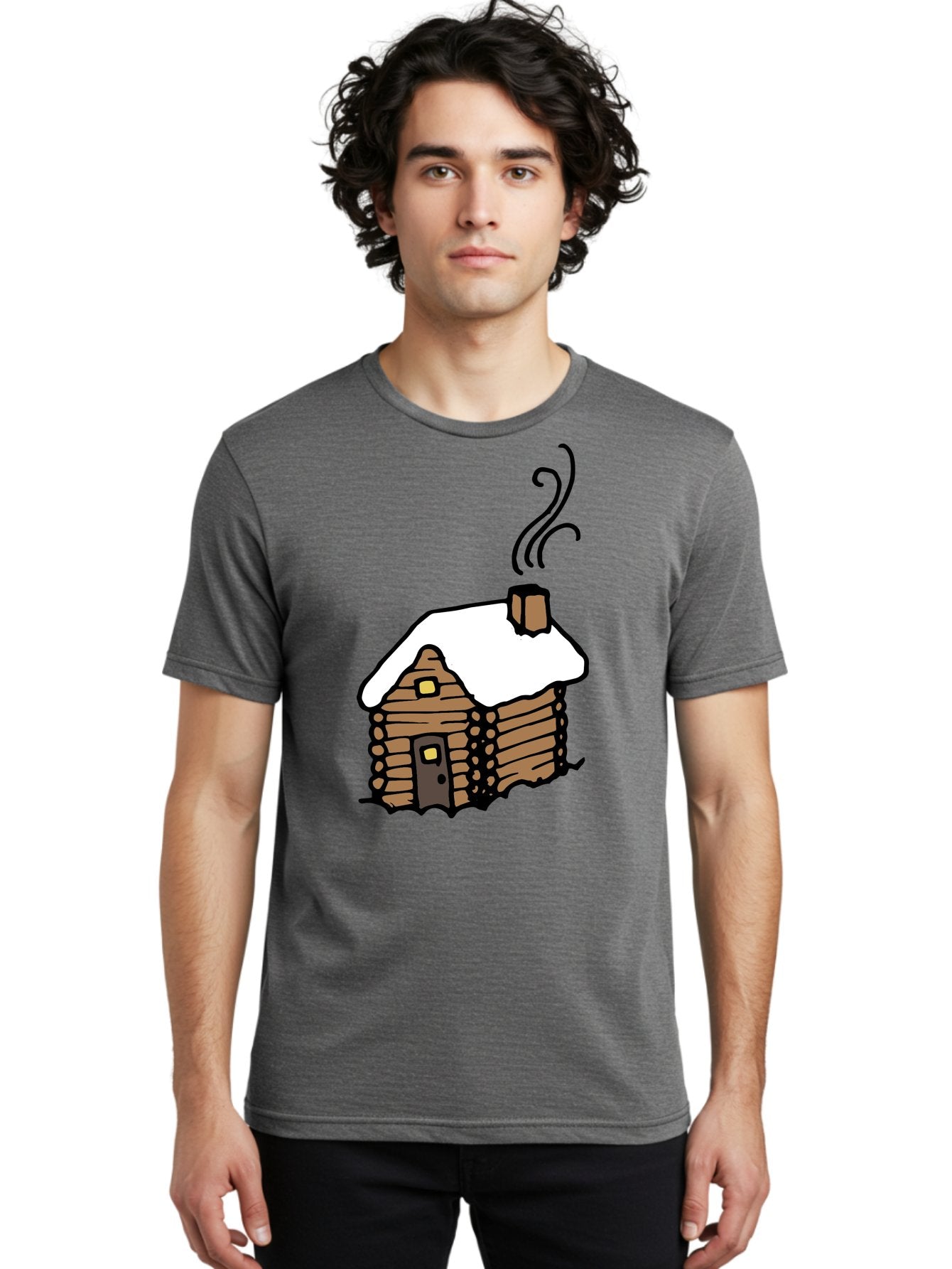 Log-Cabin Men'S Graphic Tee, 100% Cotton, Comfortable Casual Summer Wear, Machine Washable, Cozy Log Cabin, Snow-Covered Roof, Warm Fireplace, Snowy Landscape, Winter Wonderland, Rustic Charm, Cabin In The Woods -  Aaa972 22