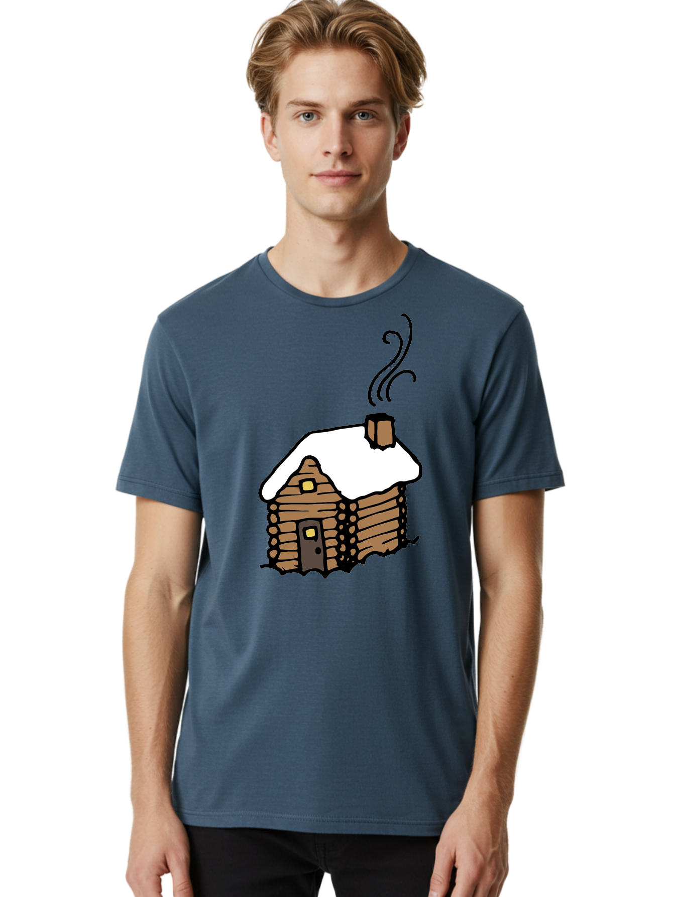 Log-Cabin Men'S Graphic Tee, 100% Cotton, Comfortable Casual Summer Wear, Machine Washable, Cozy Log Cabin, Snow-Covered Roof, Warm Fireplace, Snowy Landscape, Winter Wonderland, Rustic Charm, Cabin In The Woods -  Aaa972 12