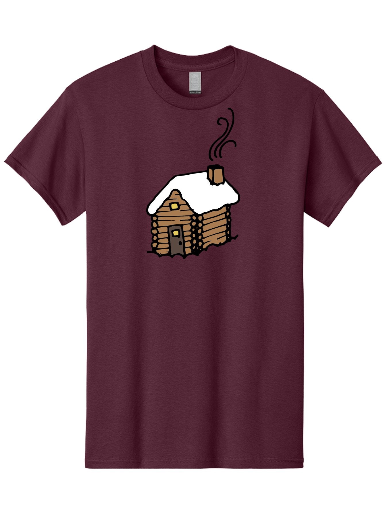 Log-Cabin Men'S Graphic Tee, 100% Cotton, Comfortable Casual Summer Wear, Machine Washable, Cozy Log Cabin, Snow-Covered Roof, Warm Fireplace, Snowy Landscape, Winter Wonderland, Rustic Charm, Cabin In The Woods -  Aaa972