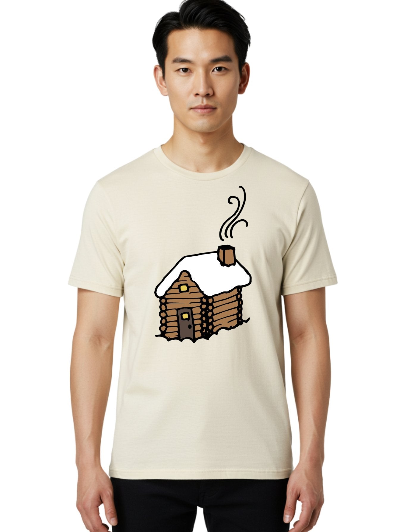 Log-Cabin Men'S Graphic Tee, 100% Cotton, Comfortable Casual Summer Wear, Machine Washable, Cozy Log Cabin, Snow-Covered Roof, Warm Fireplace, Snowy Landscape, Winter Wonderland, Rustic Charm, Cabin In The Woods -  Aaa972 29