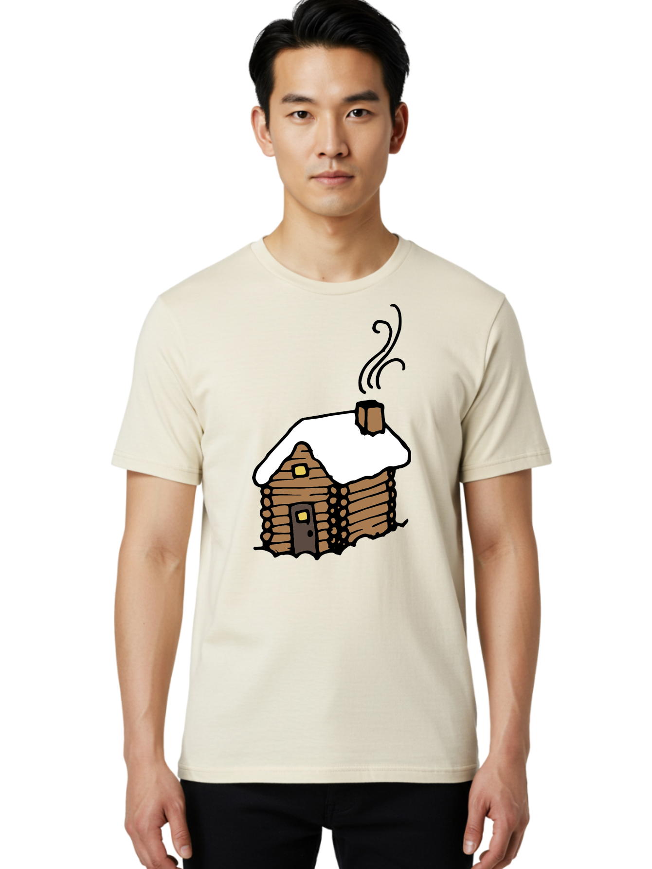 Log-Cabin Men'S Graphic Tee, 100% Cotton, Comfortable Casual Summer Wear, Machine Washable, Cozy Log Cabin, Snow-Covered Roof, Warm Fireplace, Snowy Landscape, Winter Wonderland, Rustic Charm, Cabin In The Woods -  Aaa972 18