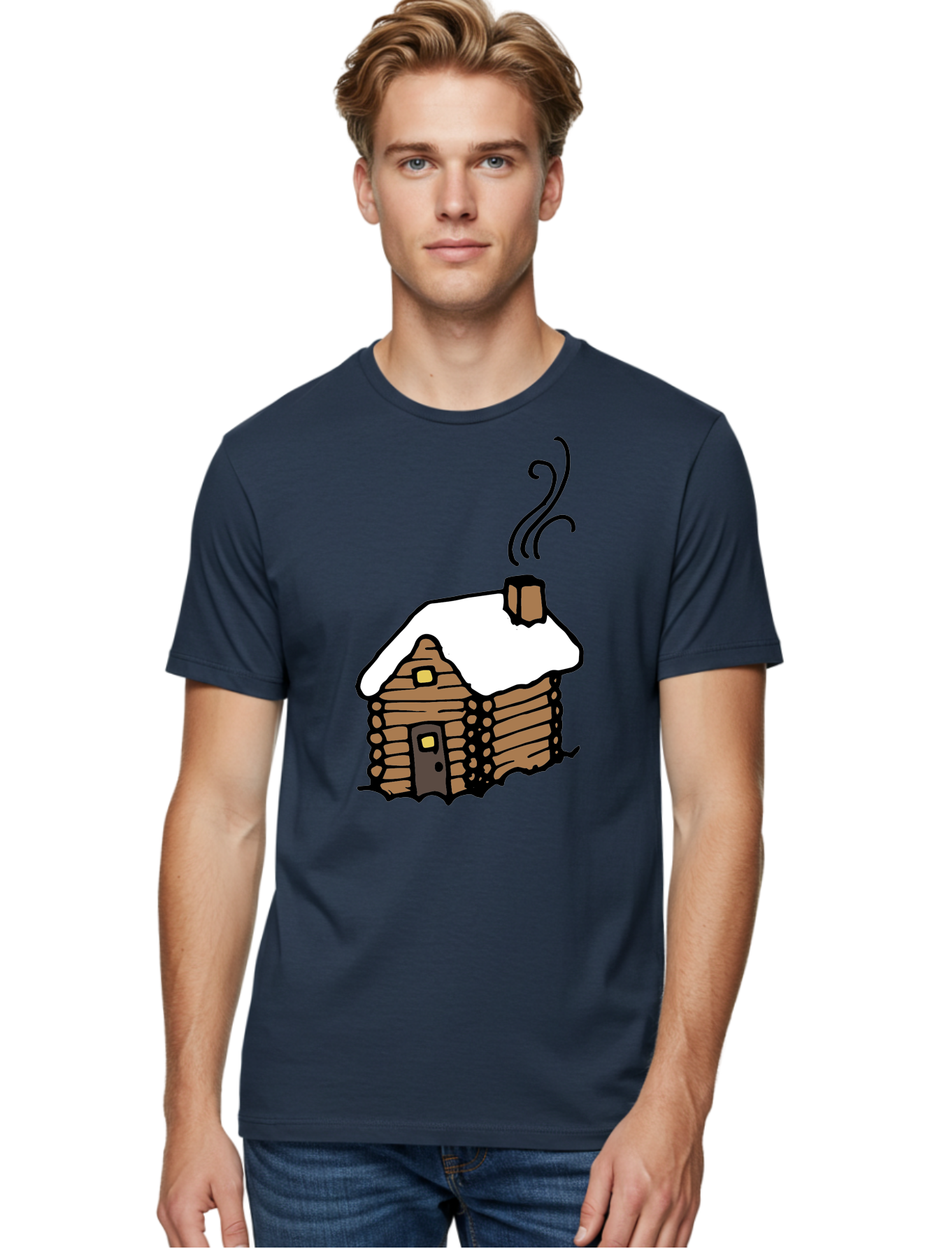 Log-Cabin Men'S Graphic Tee, 100% Cotton, Comfortable Casual Summer Wear, Machine Washable, Cozy Log Cabin, Snow-Covered Roof, Warm Fireplace, Snowy Landscape, Winter Wonderland, Rustic Charm, Cabin In The Woods -  Aaa972 20