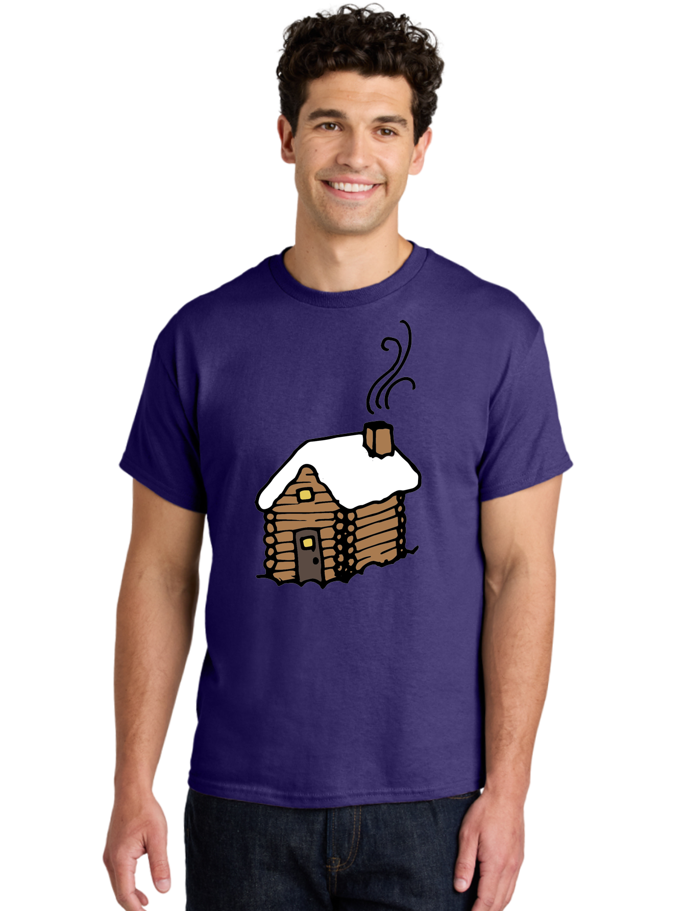 Log-Cabin Men'S Graphic Tee, 100% Cotton, Comfortable Casual Summer Wear, Machine Washable, Cozy Log Cabin, Snow-Covered Roof, Warm Fireplace, Snowy Landscape, Winter Wonderland, Rustic Charm, Cabin In The Woods -  Aaa972 22