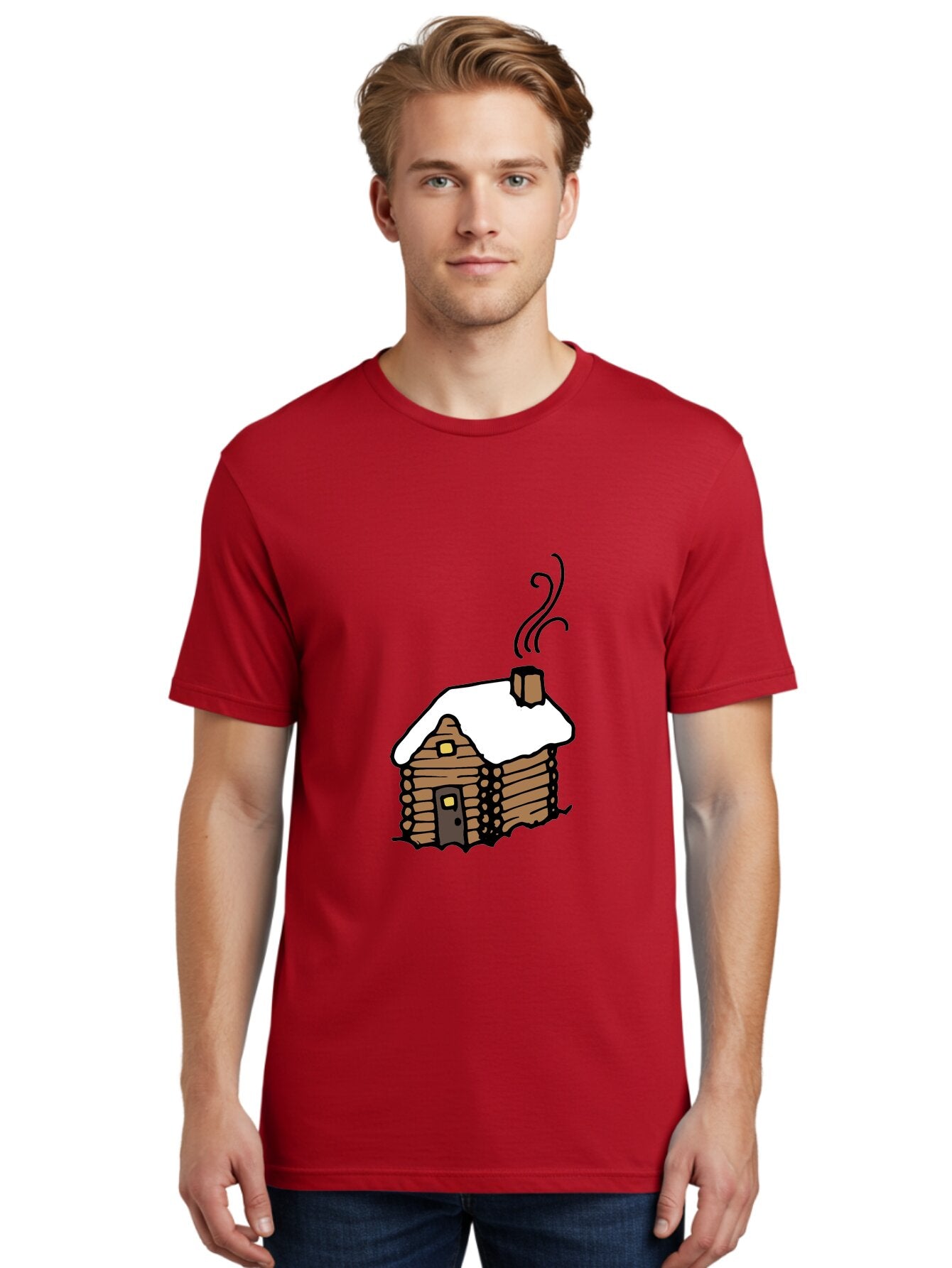 Log-Cabin Men'S Graphic Tee, 100% Cotton, Comfortable Casual Summer Wear, Machine Washable, Cozy Log Cabin, Snow-Covered Roof, Warm Fireplace, Snowy Landscape, Winter Wonderland, Rustic Charm, Cabin In The Woods -  Aaa972 26