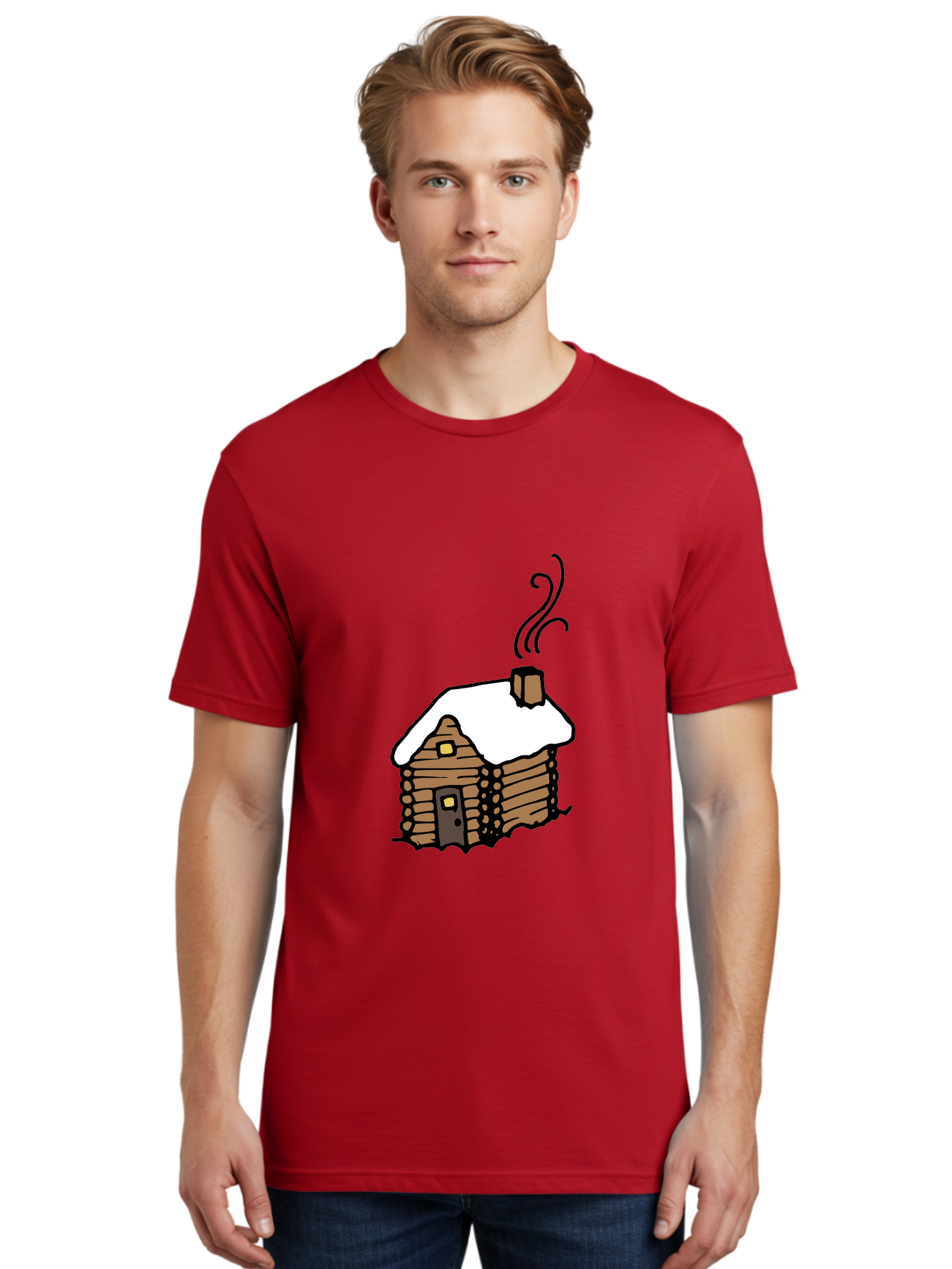 Log-Cabin Men'S Graphic Tee, 100% Cotton, Comfortable Casual Summer Wear, Machine Washable, Cozy Log Cabin, Snow-Covered Roof, Warm Fireplace, Snowy Landscape, Winter Wonderland, Rustic Charm, Cabin In The Woods -  Aaa972 24