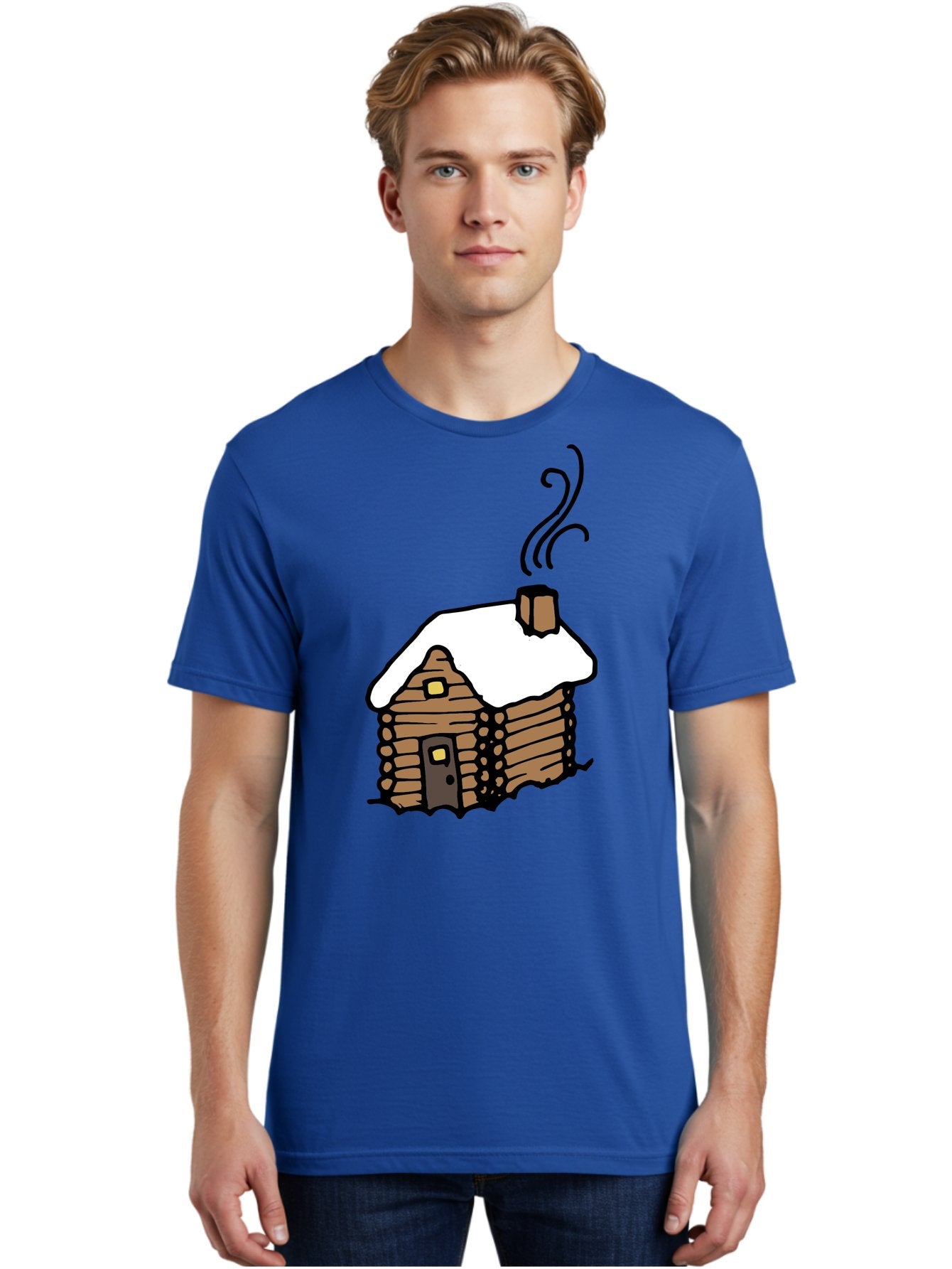 Log-Cabin Men'S Graphic Tee, 100% Cotton, Comfortable Casual Summer Wear, Machine Washable, Cozy Log Cabin, Snow-Covered Roof, Warm Fireplace, Snowy Landscape, Winter Wonderland, Rustic Charm, Cabin In The Woods -  Aaa972 18