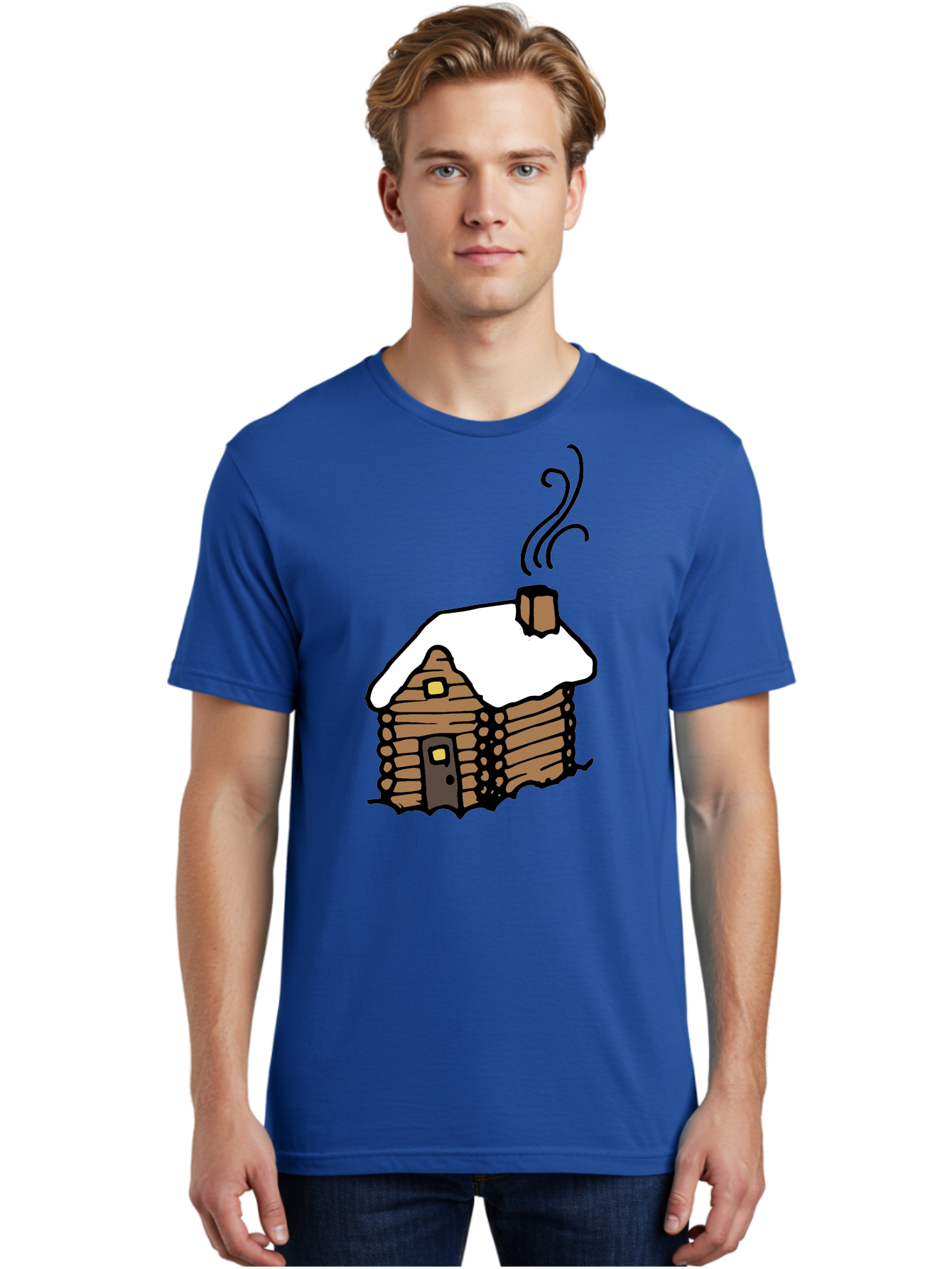 Log-Cabin Men'S Graphic Tee, 100% Cotton, Comfortable Casual Summer Wear, Machine Washable, Cozy Log Cabin, Snow-Covered Roof, Warm Fireplace, Snowy Landscape, Winter Wonderland, Rustic Charm, Cabin In The Woods -  Aaa972 26