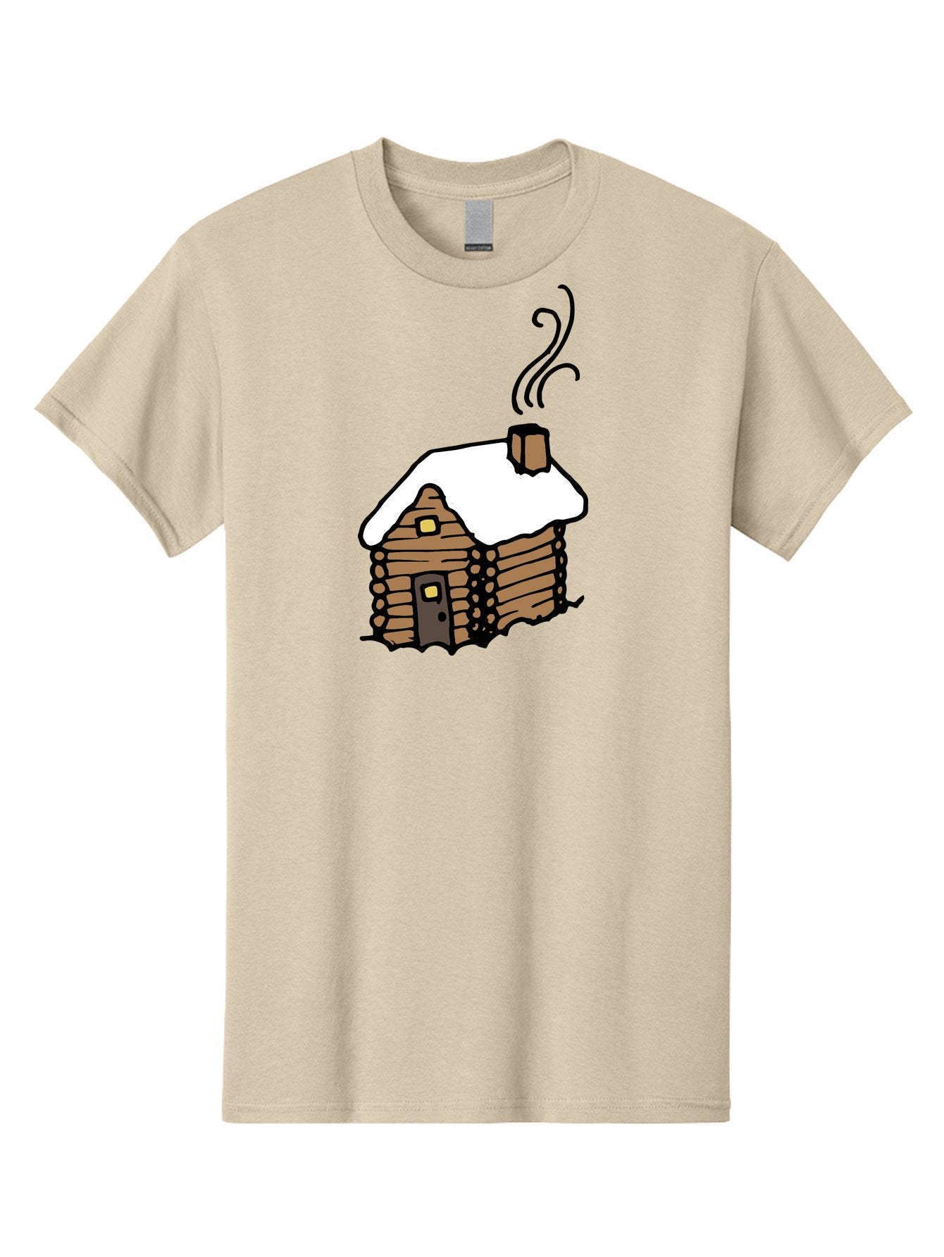 Log-Cabin Men'S Graphic Tee, 100% Cotton, Comfortable Casual Summer Wear, Machine Washable, Cozy Log Cabin, Snow-Covered Roof, Warm Fireplace, Snowy Landscape, Winter Wonderland, Rustic Charm, Cabin In The Woods -  Aaa972