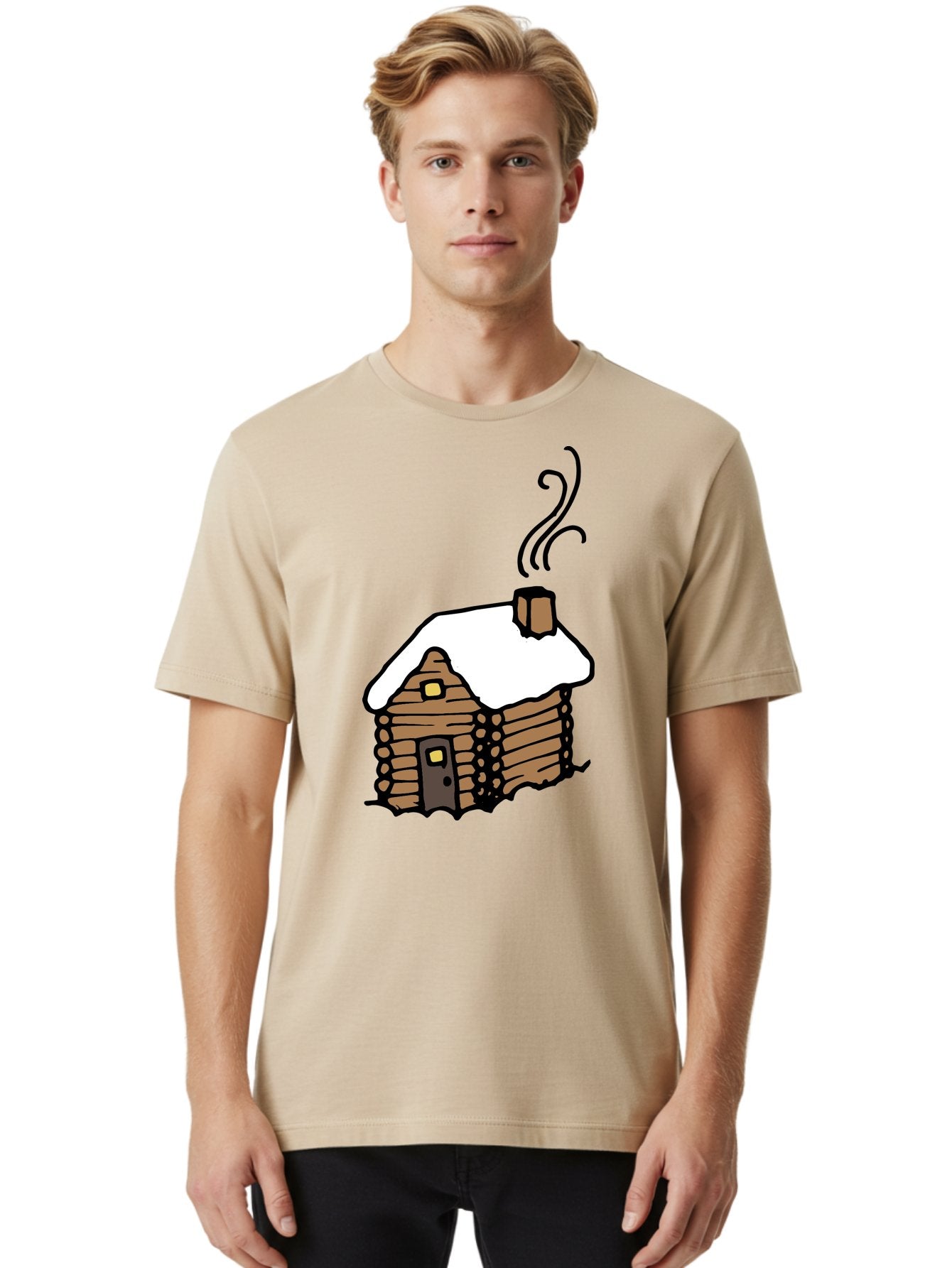 Log-Cabin Men'S Graphic Tee, 100% Cotton, Comfortable Casual Summer Wear, Machine Washable, Cozy Log Cabin, Snow-Covered Roof, Warm Fireplace, Snowy Landscape, Winter Wonderland, Rustic Charm, Cabin In The Woods -  Aaa972 19