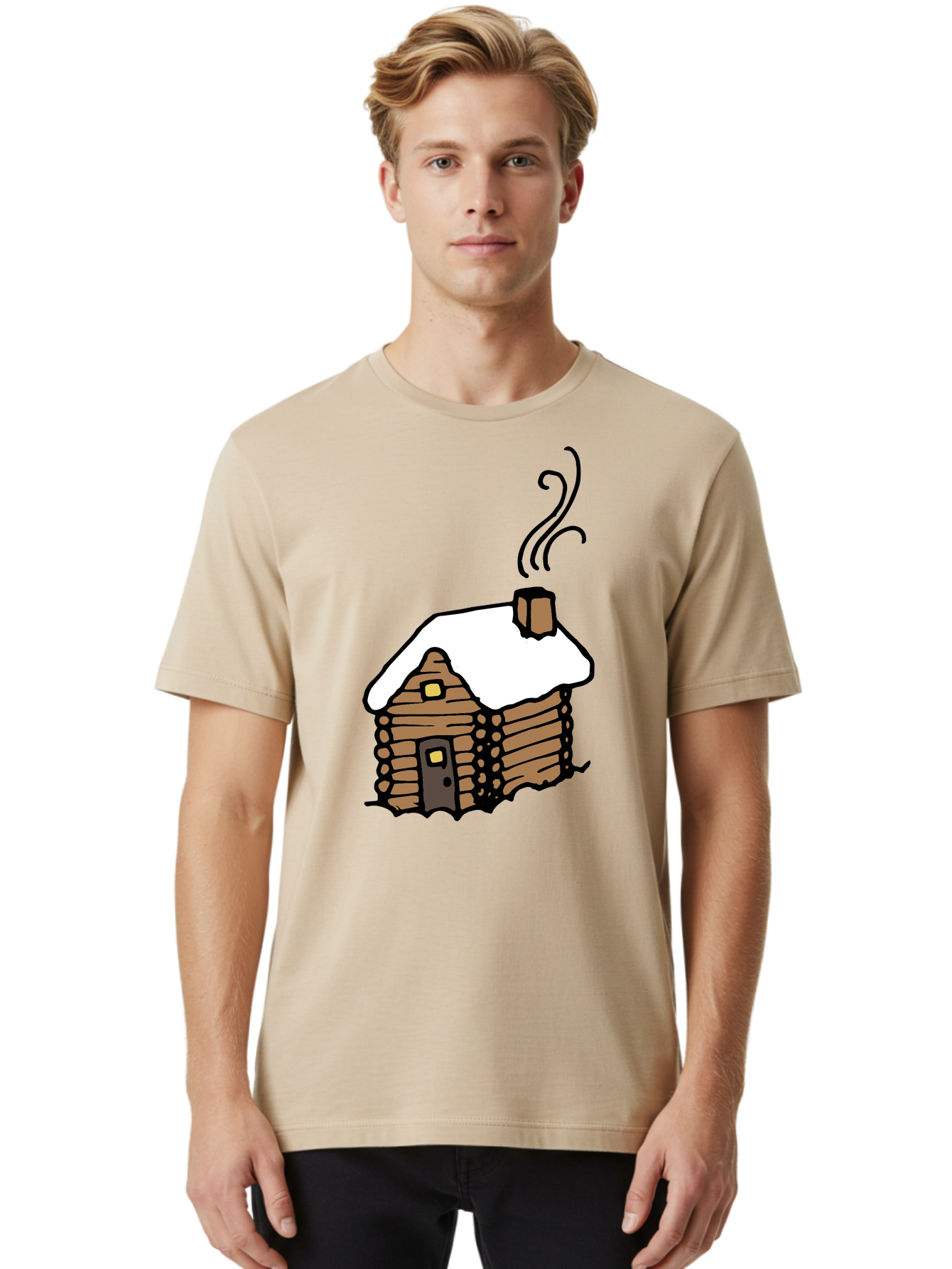 Log-Cabin Men'S Graphic Tee, 100% Cotton, Comfortable Casual Summer Wear, Machine Washable, Cozy Log Cabin, Snow-Covered Roof, Warm Fireplace, Snowy Landscape, Winter Wonderland, Rustic Charm, Cabin In The Woods -  Aaa972 28