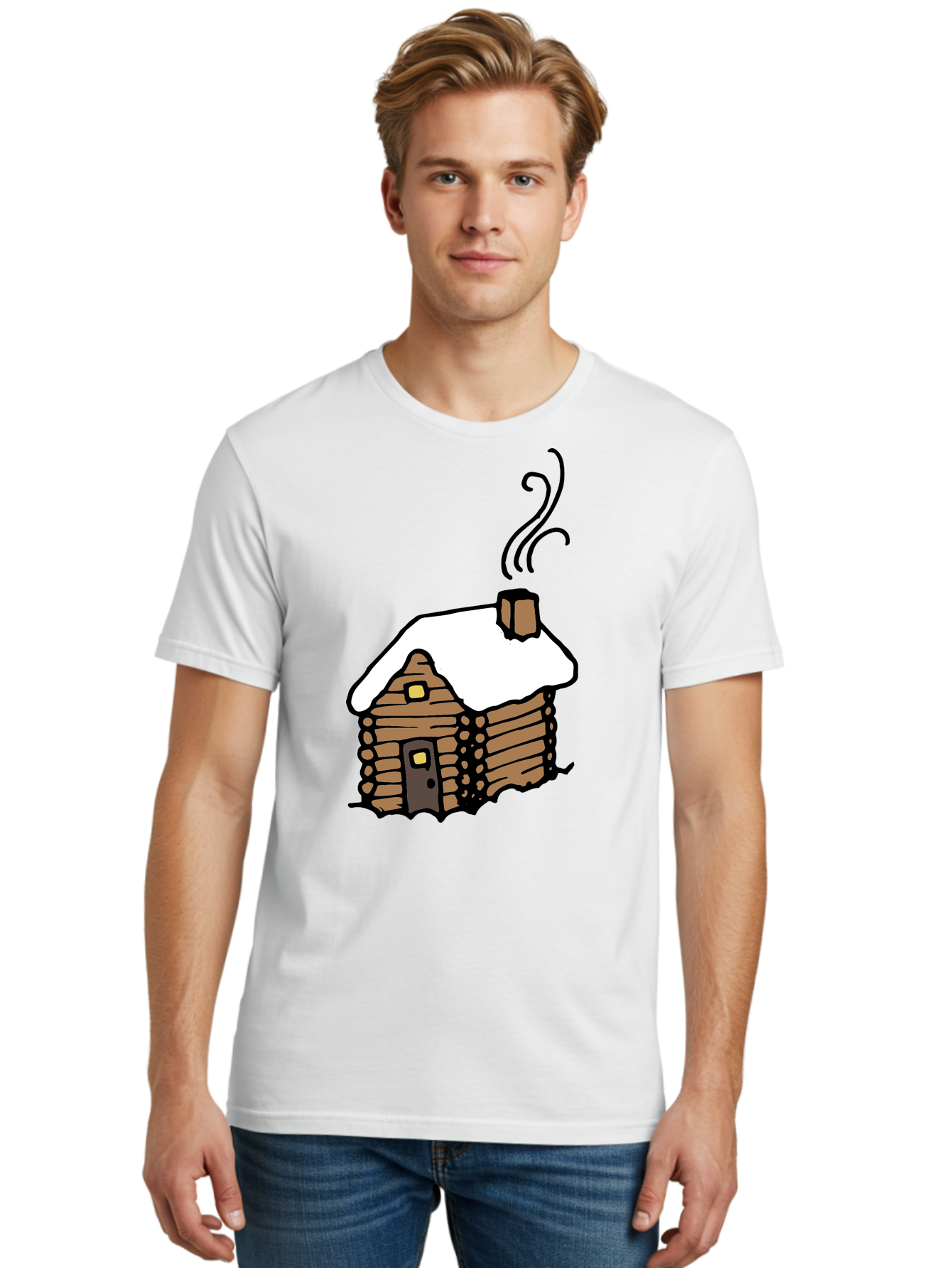 Log-Cabin Men'S Graphic Tee, 100% Cotton, Comfortable Casual Summer Wear, Machine Washable, Cozy Log Cabin, Snow-Covered Roof, Warm Fireplace, Snowy Landscape, Winter Wonderland, Rustic Charm, Cabin In The Woods -  Aaa972 30