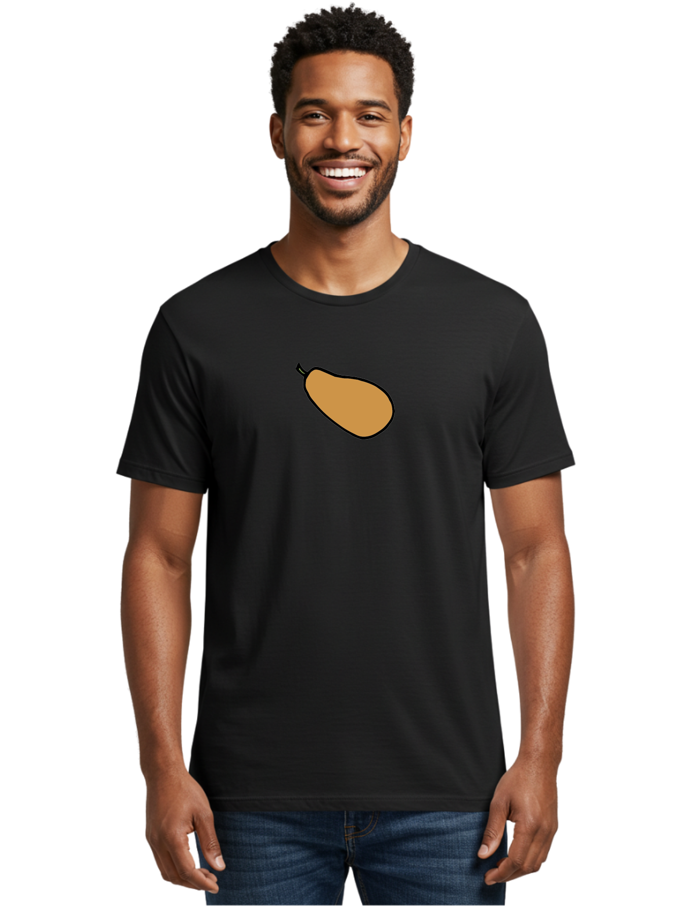 Mango Men'S Graphic Tee, 100% Cotton, Comfortable Casual Summer Wear, Machine Washable, Mango Fruit, Ripe Mango, Sweet Fruit, Tropical Fruit, Cartoon Style, Simple Design, Black Outline -  Aaa975