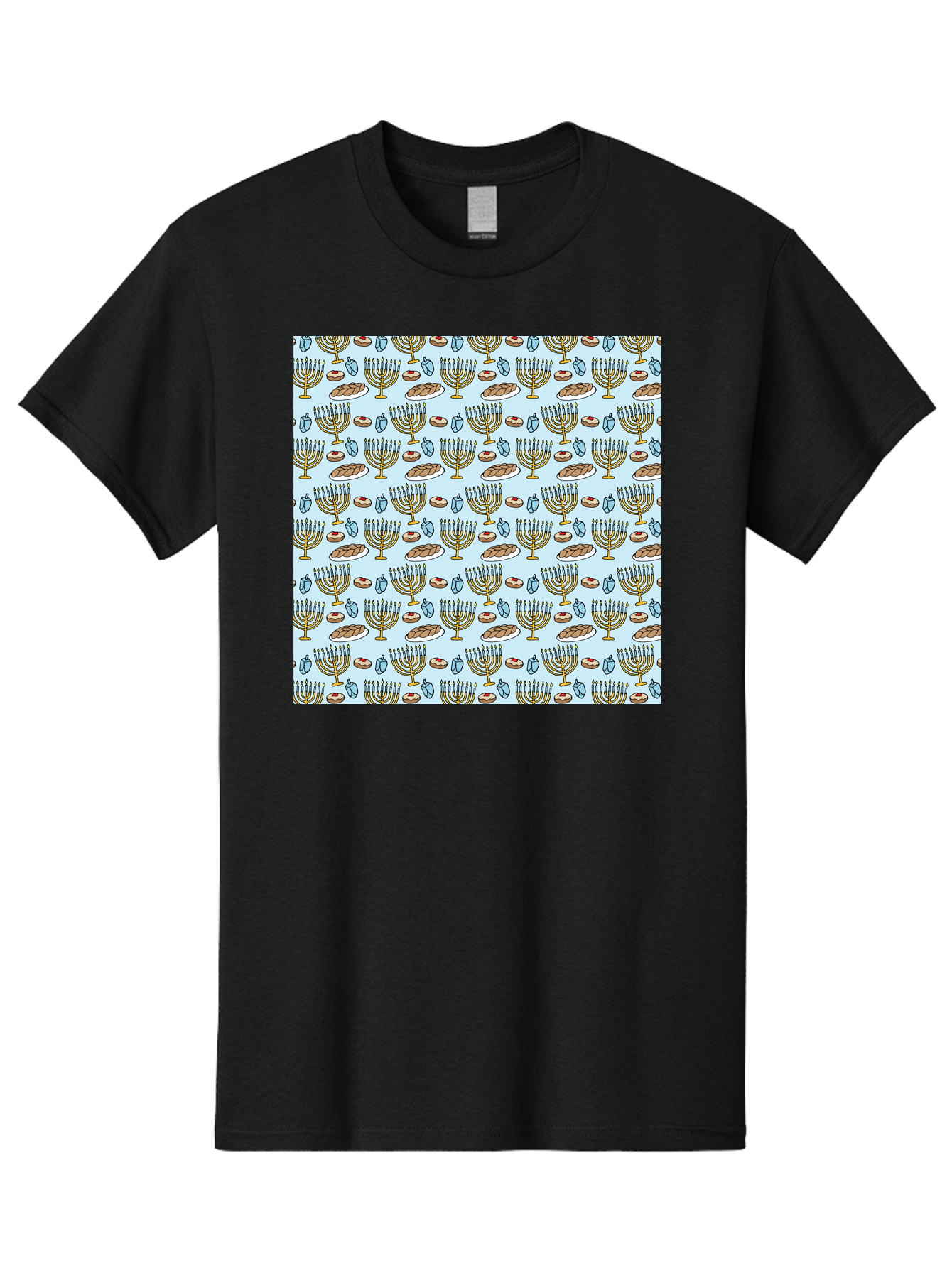 Menorah-Pattern Men'S Graphic Tee, 100% Cotton, Comfortable Casual Summer Wear, Machine Washable, Menorah, Hanukkah Symbols, Jewish Traditions, Festive Decorations, Traditional Jewish Symbols, Menorah Pattern, Hanukkah Decorations -  Aaa976