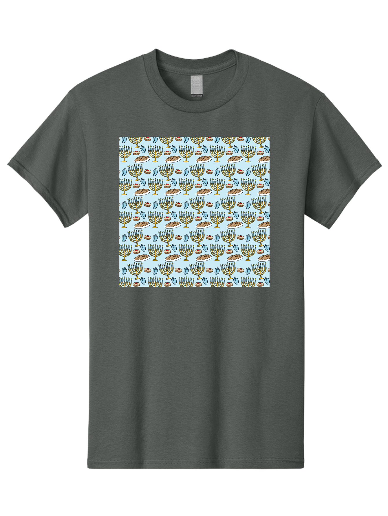 Menorah-Pattern Men'S Graphic Tee, 100% Cotton, Comfortable Casual Summer Wear, Machine Washable, Menorah, Hanukkah Symbols, Jewish Traditions, Festive Decorations, Traditional Jewish Symbols, Menorah Pattern, Hanukkah Decorations -  Aaa976 3