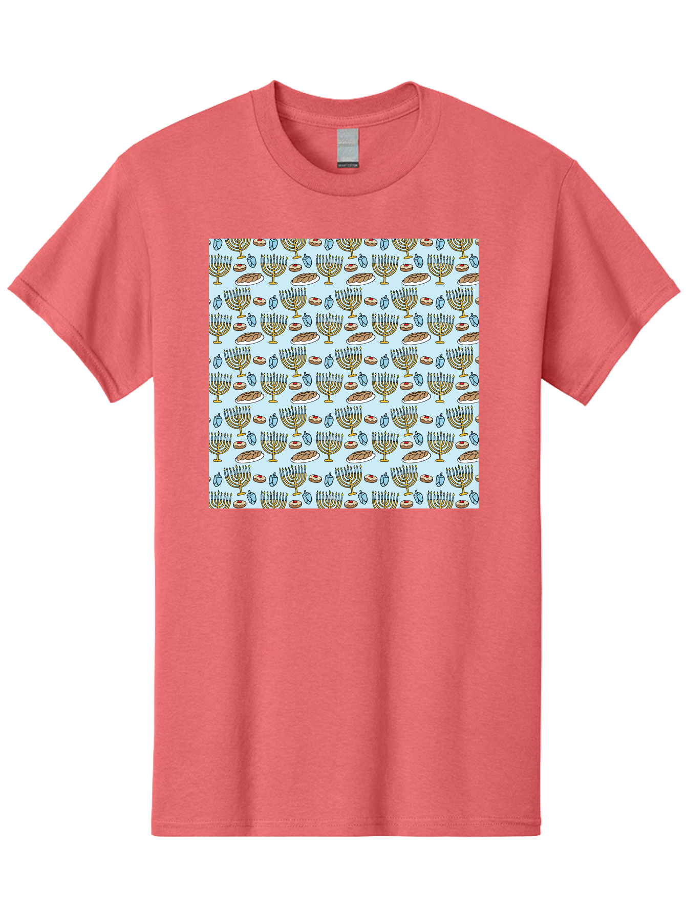 Menorah-Pattern Men'S Graphic Tee, 100% Cotton, Comfortable Casual Summer Wear, Machine Washable, Menorah, Hanukkah Symbols, Jewish Traditions, Festive Decorations, Traditional Jewish Symbols, Menorah Pattern, Hanukkah Decorations -  Aaa976 5