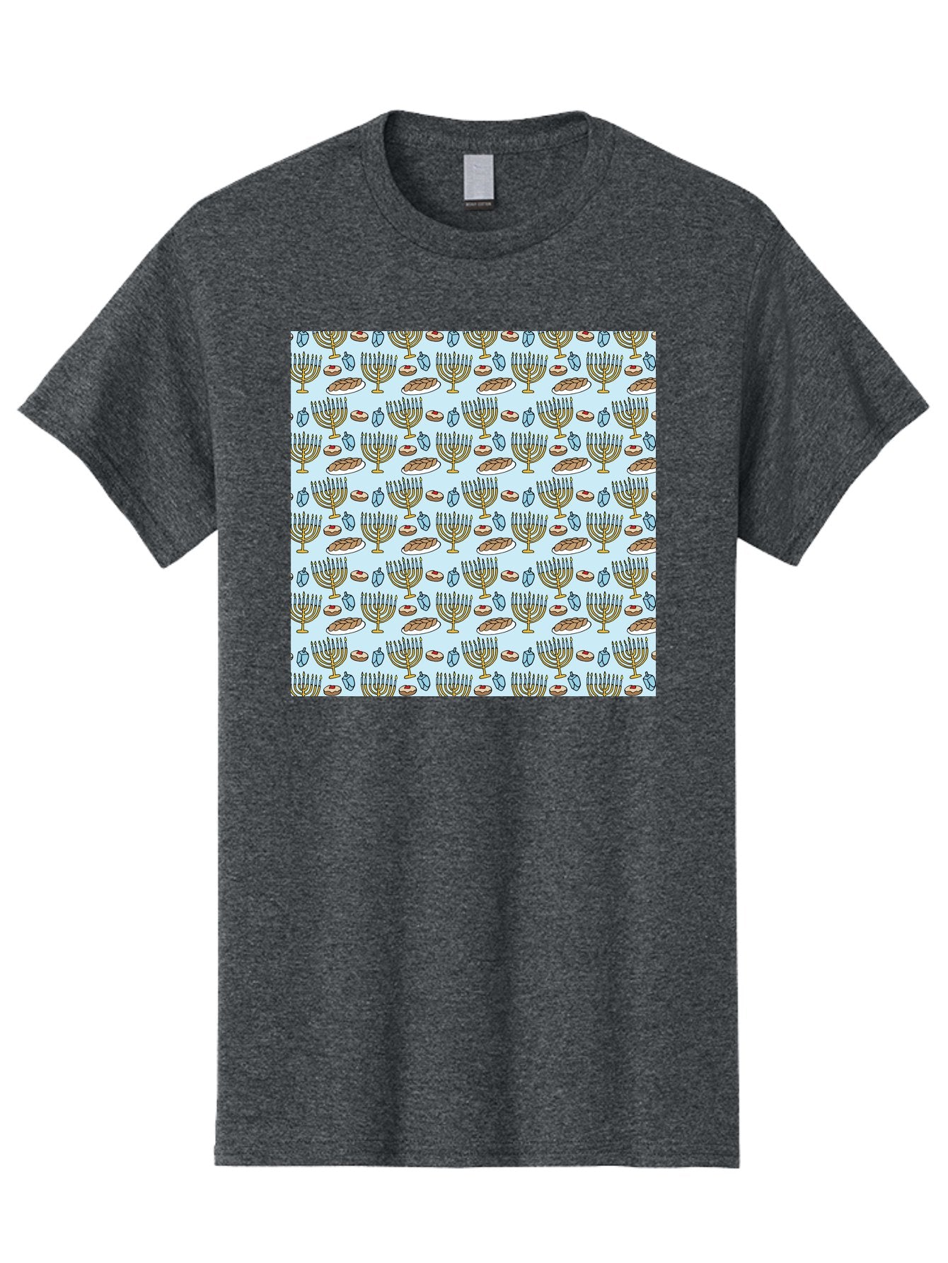 Menorah-Pattern Men'S Graphic Tee, 100% Cotton, Comfortable Casual Summer Wear, Machine Washable, Menorah, Hanukkah Symbols, Jewish Traditions, Festive Decorations, Traditional Jewish Symbols, Menorah Pattern, Hanukkah Decorations -  Aaa976 15