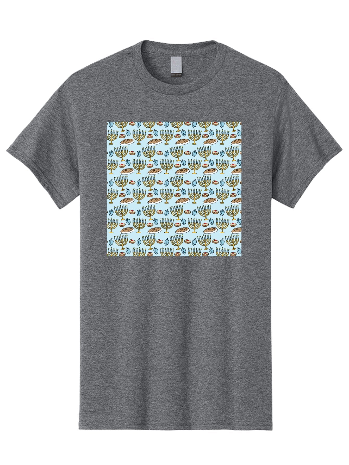 Menorah-Pattern Men'S Graphic Tee, 100% Cotton, Comfortable Casual Summer Wear, Machine Washable, Menorah, Hanukkah Symbols, Jewish Traditions, Festive Decorations, Traditional Jewish Symbols, Menorah Pattern, Hanukkah Decorations -  Aaa976 10
