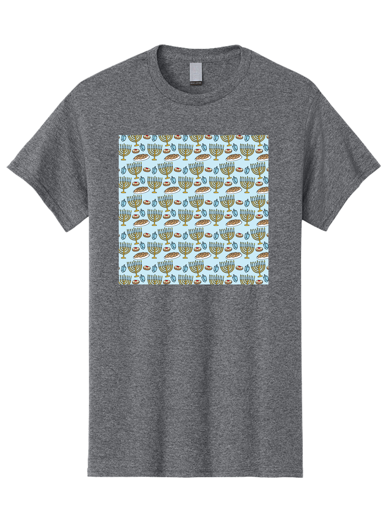 Menorah-Pattern Men'S Graphic Tee, 100% Cotton, Comfortable Casual Summer Wear, Machine Washable, Menorah, Hanukkah Symbols, Jewish Traditions, Festive Decorations, Traditional Jewish Symbols, Menorah Pattern, Hanukkah Decorations -  Aaa976 9