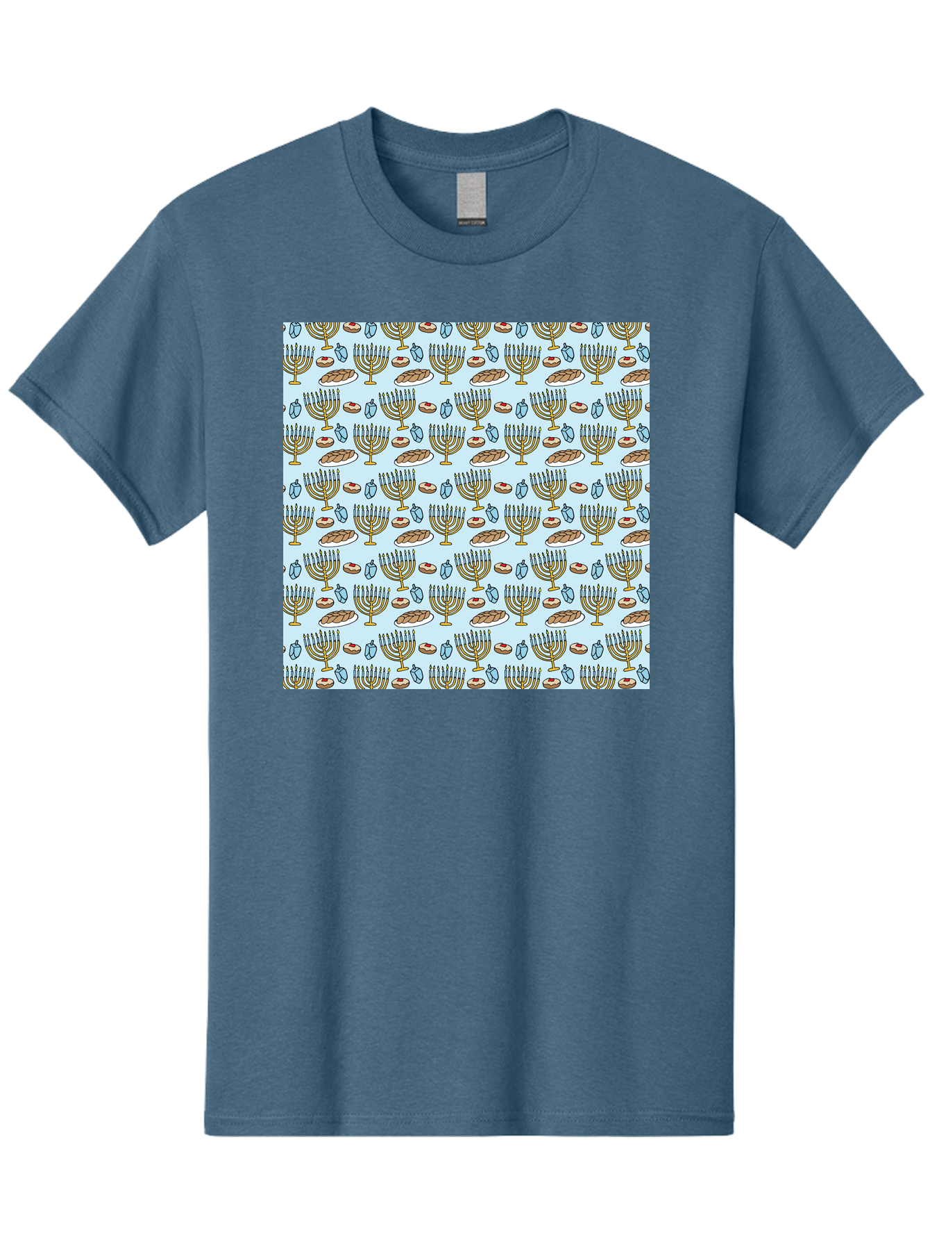 Menorah-Pattern Men'S Graphic Tee, 100% Cotton, Comfortable Casual Summer Wear, Machine Washable, Menorah, Hanukkah Symbols, Jewish Traditions, Festive Decorations, Traditional Jewish Symbols, Menorah Pattern, Hanukkah Decorations -  Aaa976 11