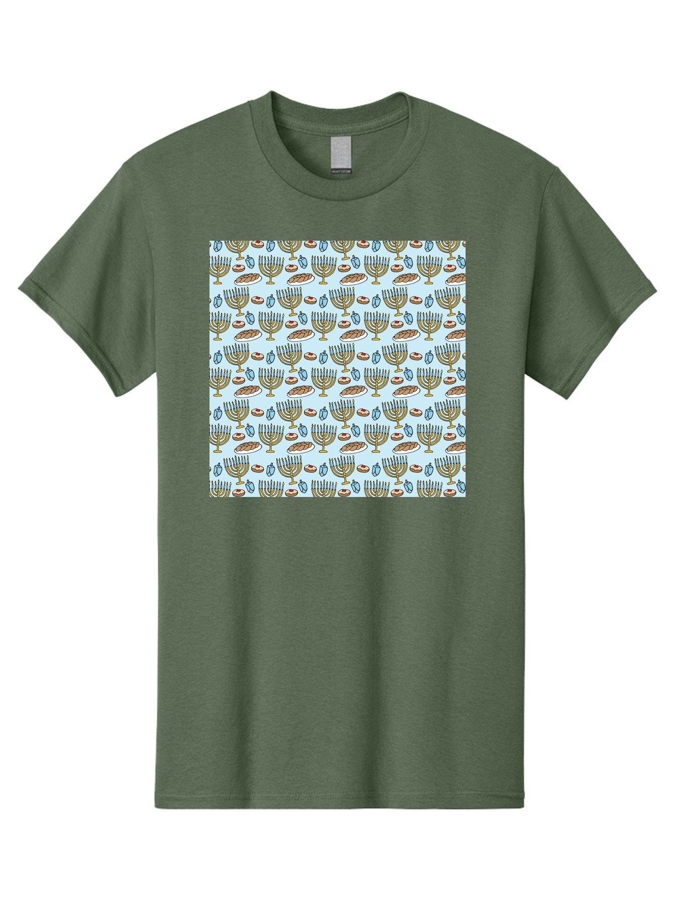 Menorah-Pattern Men'S Graphic Tee, 100% Cotton, Comfortable Casual Summer Wear, Machine Washable, Menorah, Hanukkah Symbols, Jewish Traditions, Festive Decorations, Traditional Jewish Symbols, Menorah Pattern, Hanukkah Decorations -  Aaa976 13