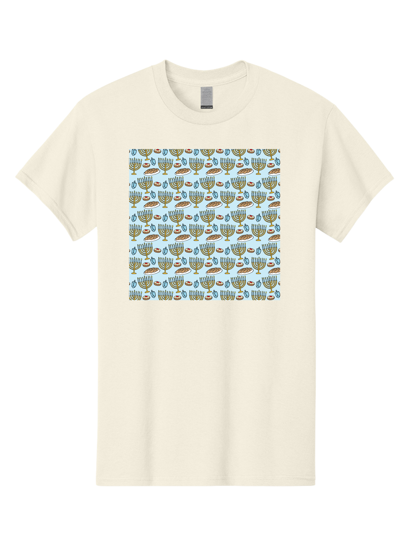 Menorah-Pattern Men'S Graphic Tee, 100% Cotton, Comfortable Casual Summer Wear, Machine Washable, Menorah, Hanukkah Symbols, Jewish Traditions, Festive Decorations, Traditional Jewish Symbols, Menorah Pattern, Hanukkah Decorations -  Aaa976 17