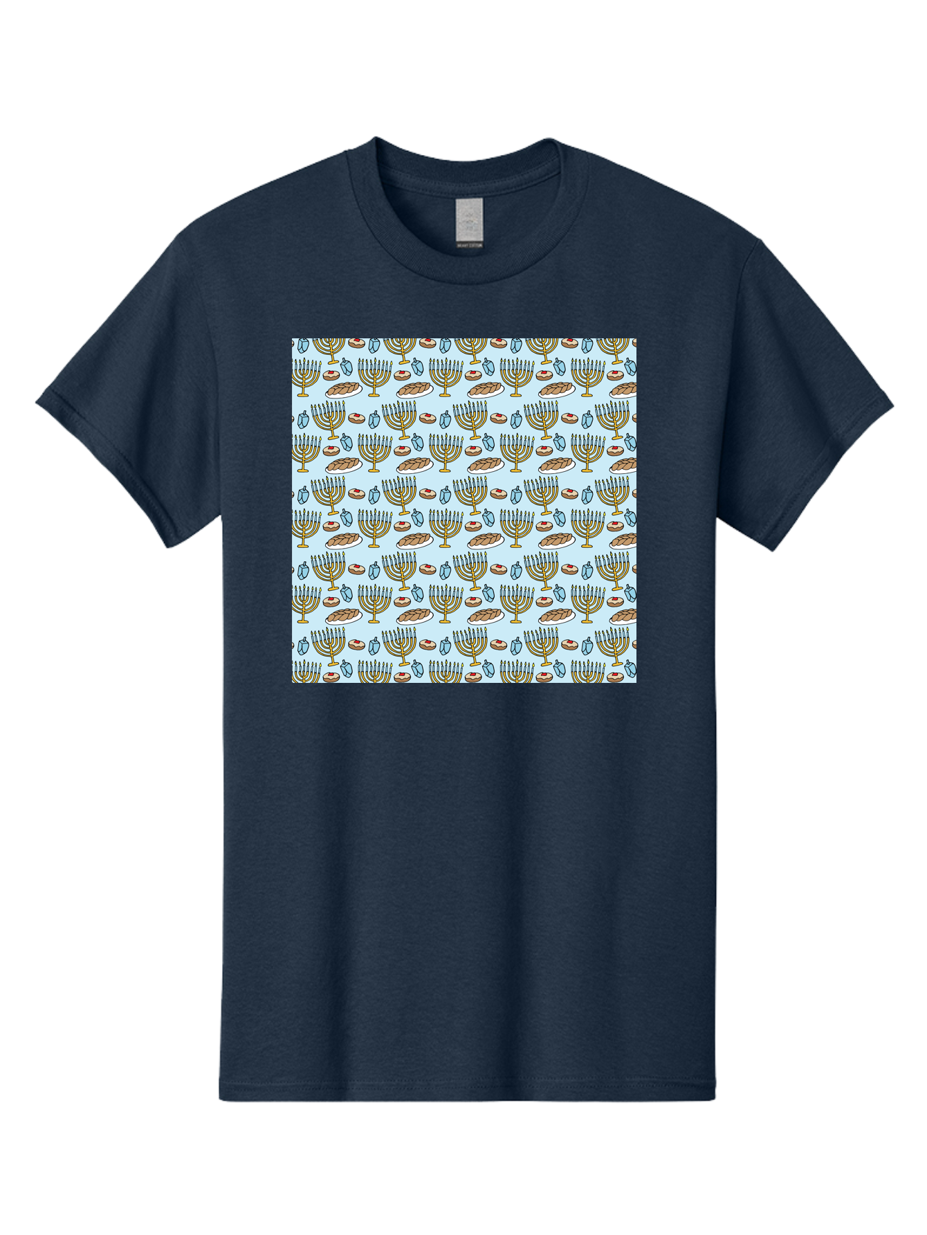 Menorah-Pattern Men'S Graphic Tee, 100% Cotton, Comfortable Casual Summer Wear, Machine Washable, Menorah, Hanukkah Symbols, Jewish Traditions, Festive Decorations, Traditional Jewish Symbols, Menorah Pattern, Hanukkah Decorations -  Aaa976 19
