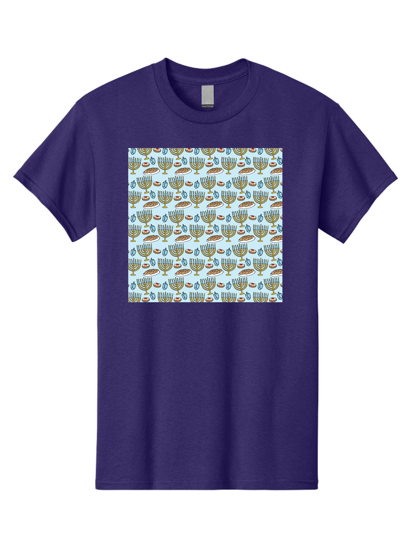 Menorah-Pattern Men'S Graphic Tee, 100% Cotton, Comfortable Casual Summer Wear, Machine Washable, Menorah, Hanukkah Symbols, Jewish Traditions, Festive Decorations, Traditional Jewish Symbols, Menorah Pattern, Hanukkah Decorations -  Aaa976 21