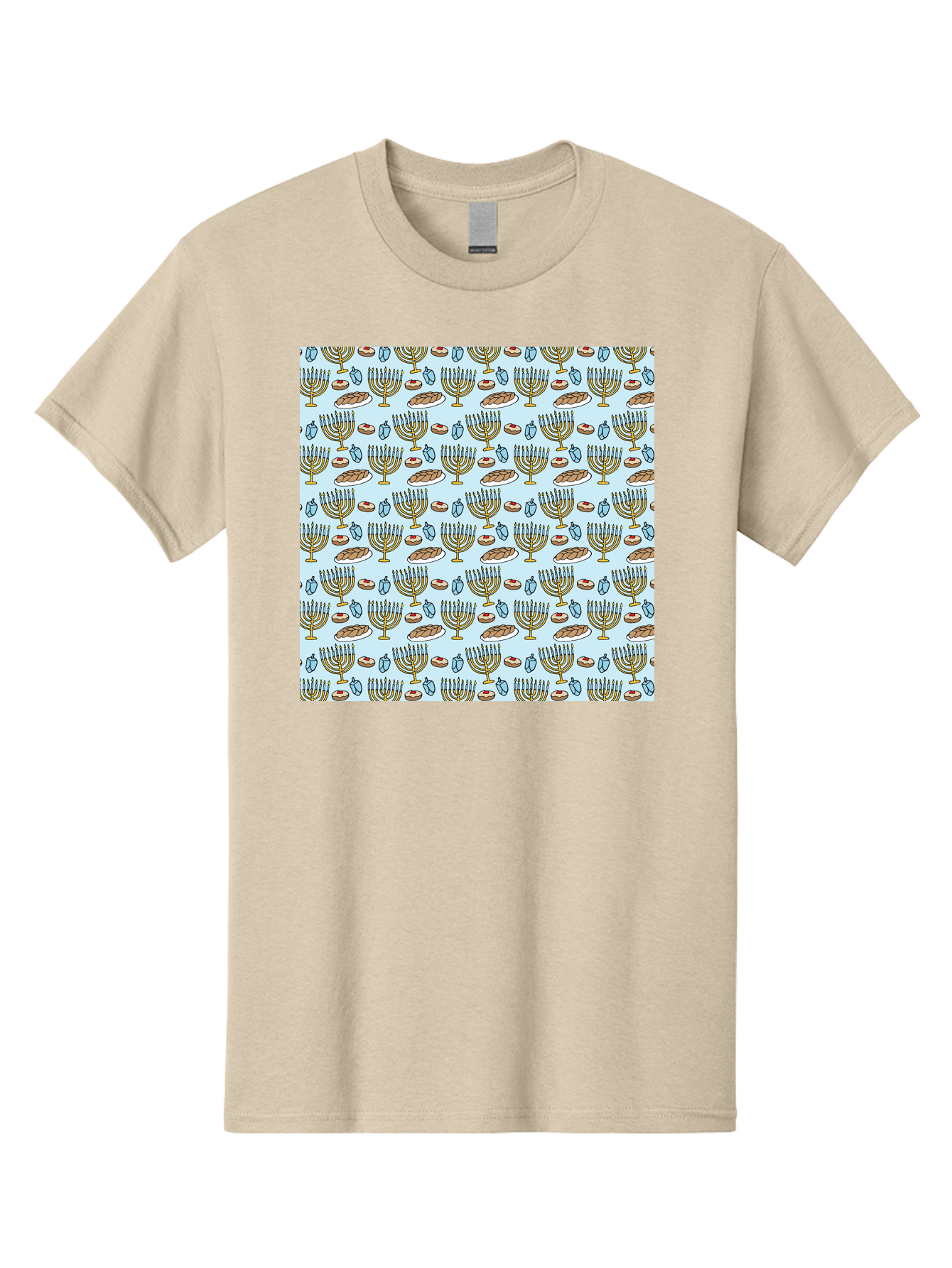 Menorah-Pattern Men'S Graphic Tee, 100% Cotton, Comfortable Casual Summer Wear, Machine Washable, Menorah, Hanukkah Symbols, Jewish Traditions, Festive Decorations, Traditional Jewish Symbols, Menorah Pattern, Hanukkah Decorations -  Aaa976 27