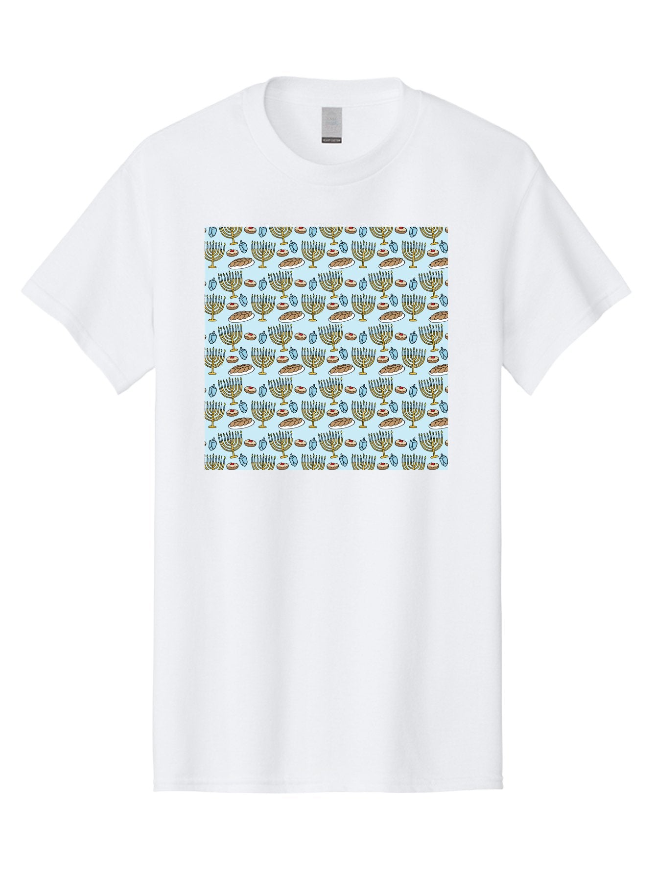 Menorah-Pattern Men'S Graphic Tee, 100% Cotton, Comfortable Casual Summer Wear, Machine Washable, Menorah, Hanukkah Symbols, Jewish Traditions, Festive Decorations, Traditional Jewish Symbols, Menorah Pattern, Hanukkah Decorations -  Aaa976 5