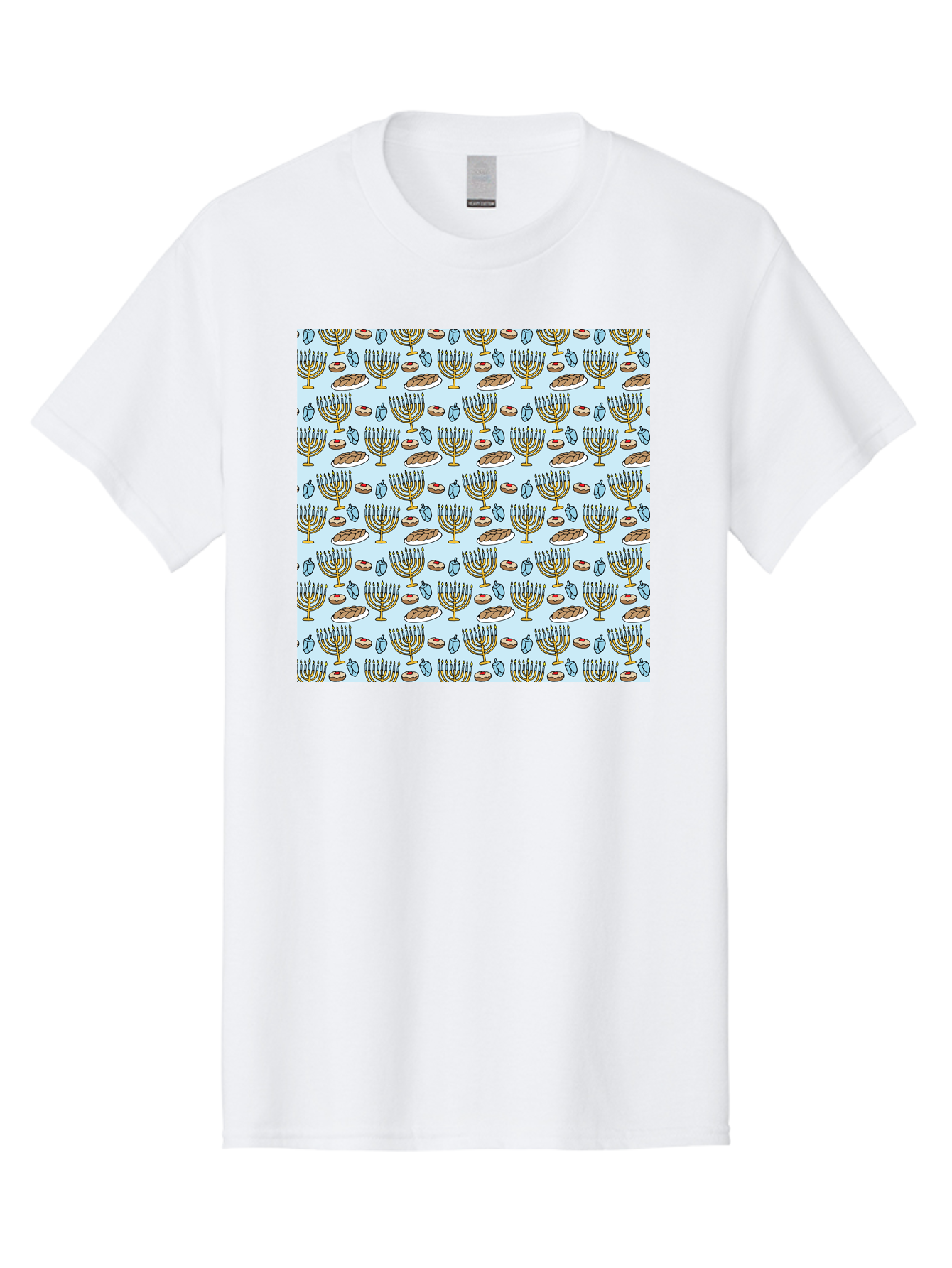 Menorah-Pattern Men'S Graphic Tee, 100% Cotton, Comfortable Casual Summer Wear, Machine Washable, Menorah, Hanukkah Symbols, Jewish Traditions, Festive Decorations, Traditional Jewish Symbols, Menorah Pattern, Hanukkah Decorations -  Aaa976 29