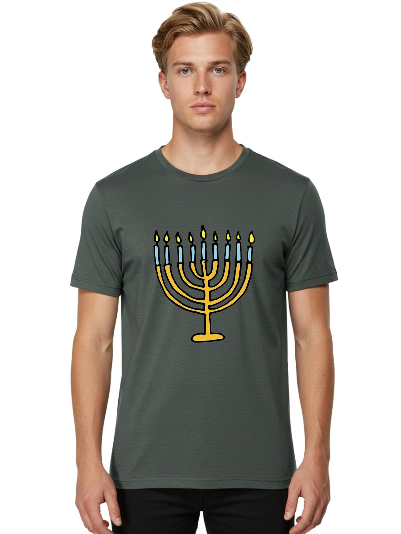 Menorah Men'S Graphic Tee, 100% Cotton, Comfortable Casual Summer Wear, Machine Washable, Menorah Candles, Hanukkah Celebration, Jewish Tradition, Festival Of Lights, Eight Days Of Light, Chanukah, Menorah Illustration, Hanukkah Menorah -  Aaa977 17